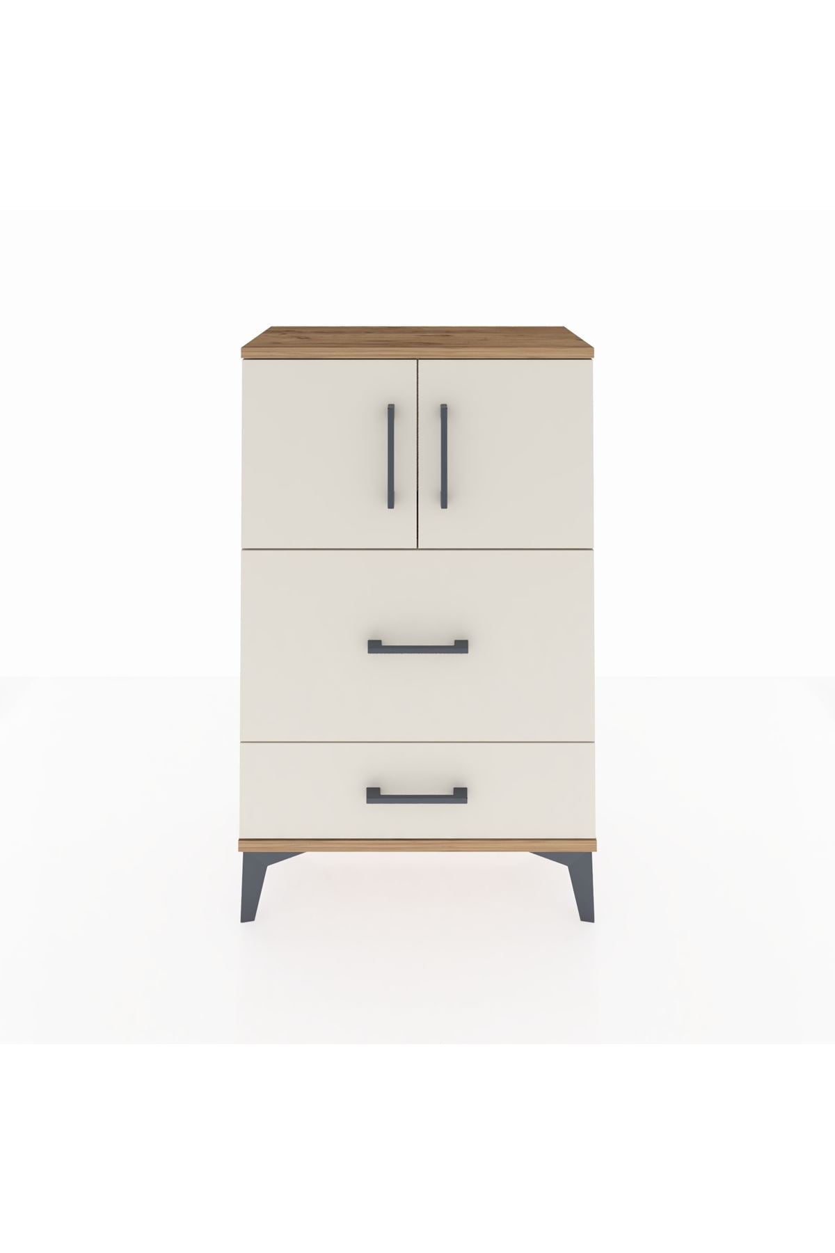 Arges Komodin Tek Raflı 2 Çekmeceli 2 Kapaklı 60x30x96 - S14M027V7A