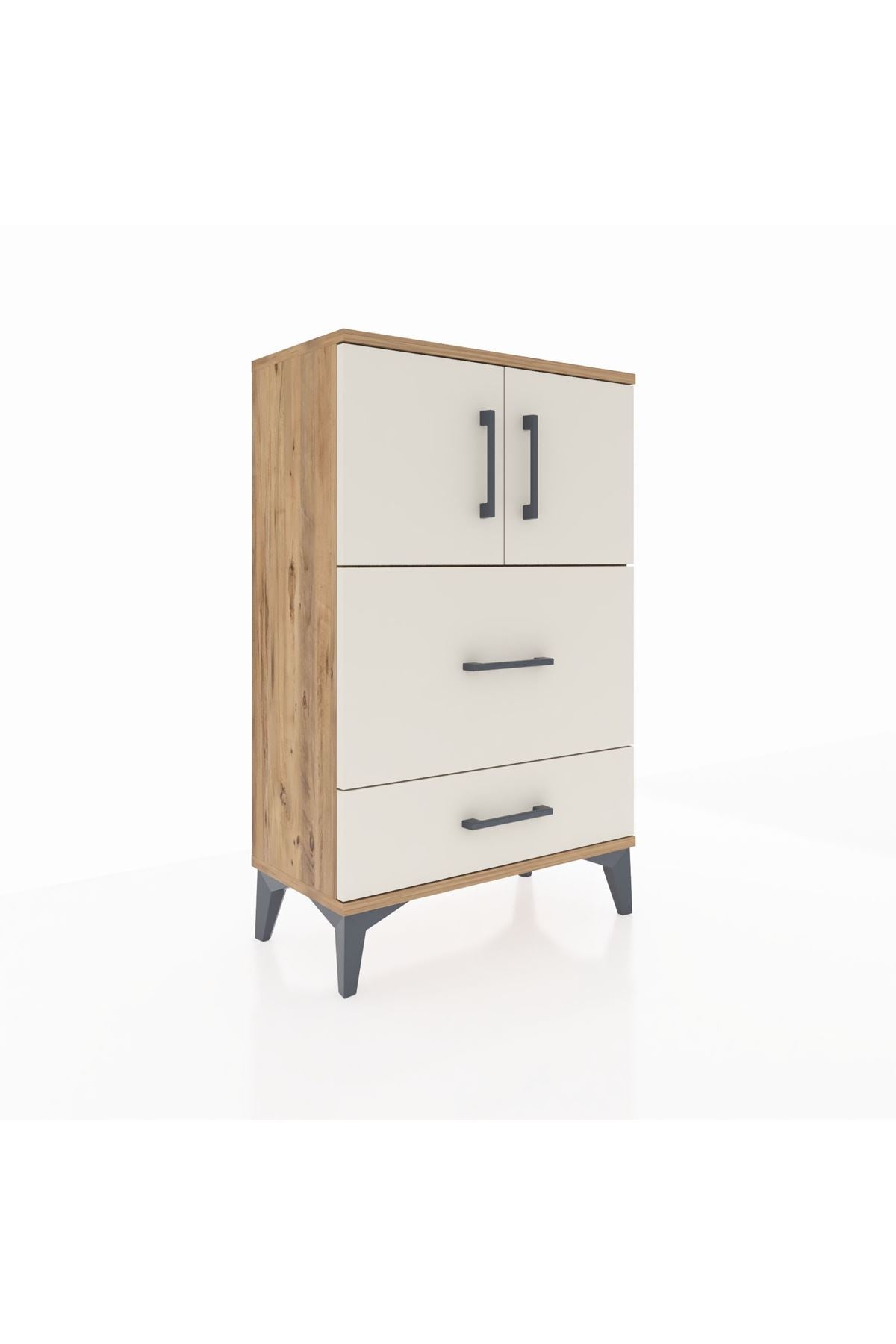 Arges Komodin Tek Raflı 2 Çekmeceli 2 Kapaklı 60x30x96 - S14M027V7A