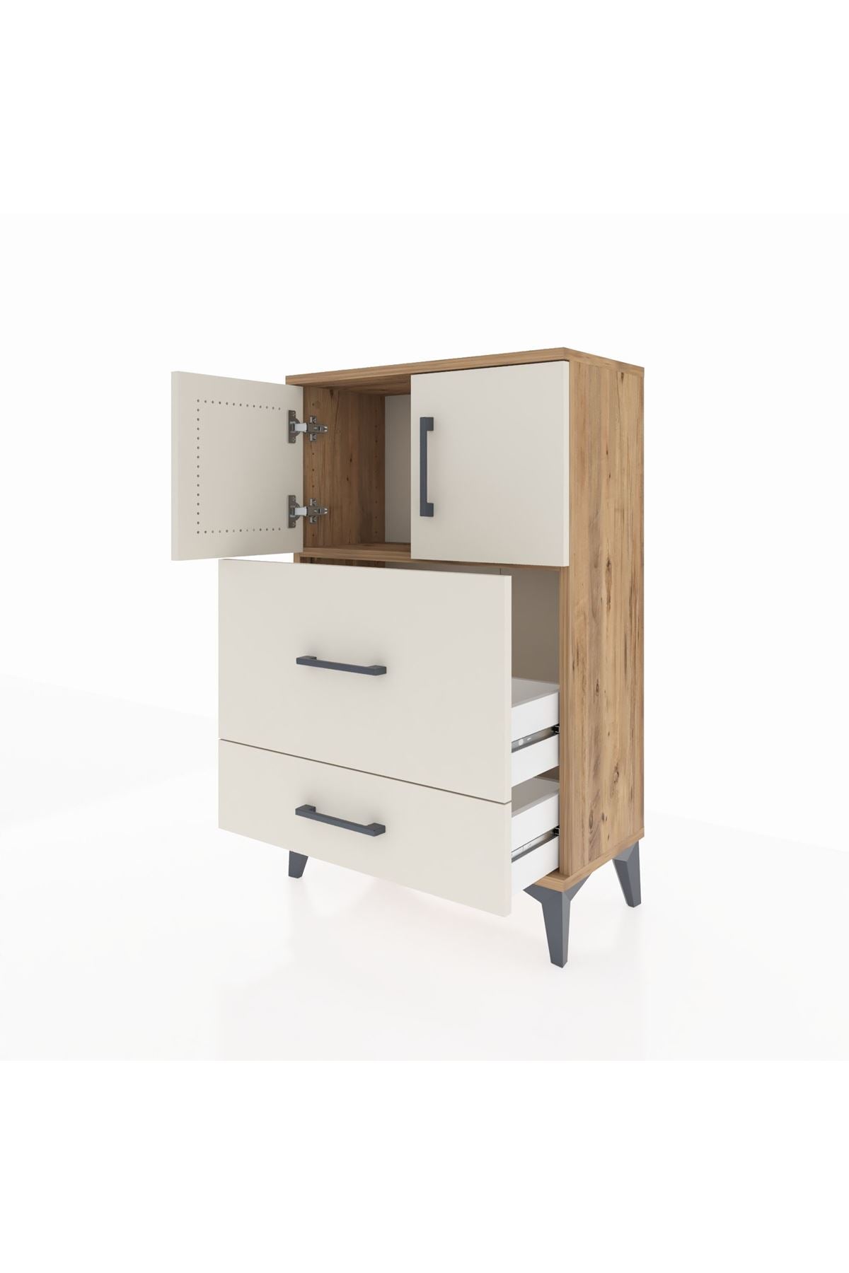 Arges Komodin Tek Raflı 2 Çekmeceli 2 Kapaklı 60x30x96 - S14M027V7A
