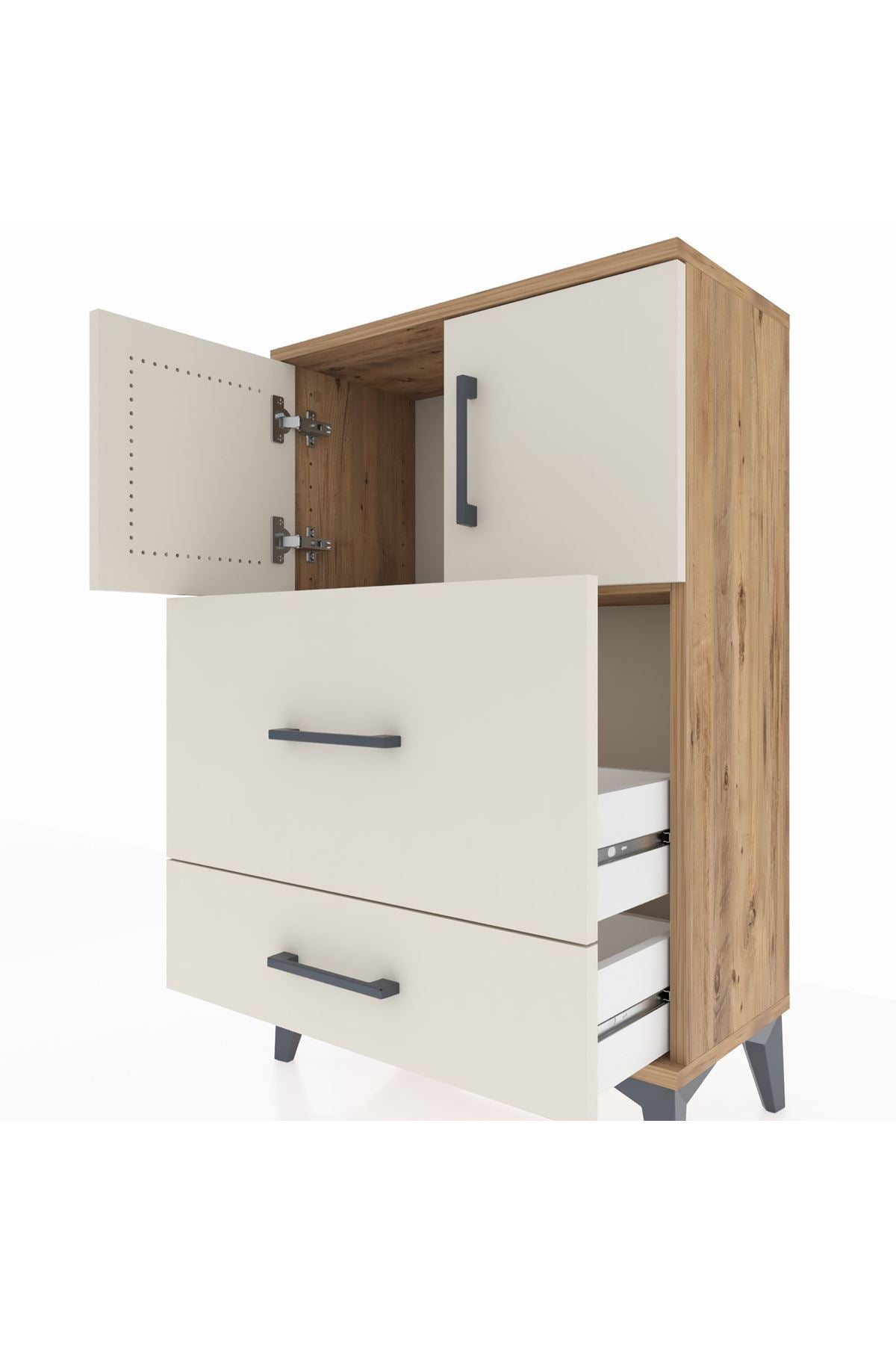 Arges Komodin Tek Raflı 2 Çekmeceli 2 Kapaklı 60x30x96 - S14M027V7A