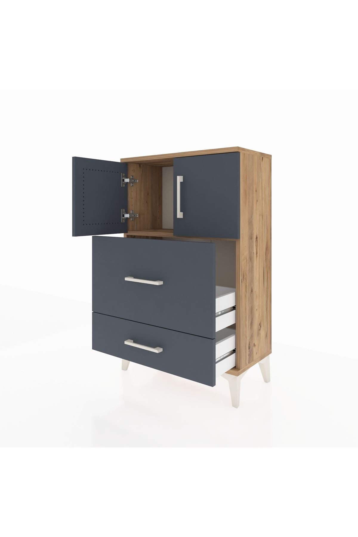 Arges Komodin Tek Raflı 2 Çekmeceli 2 Kapaklı 60x30x96 - S14M027V8A