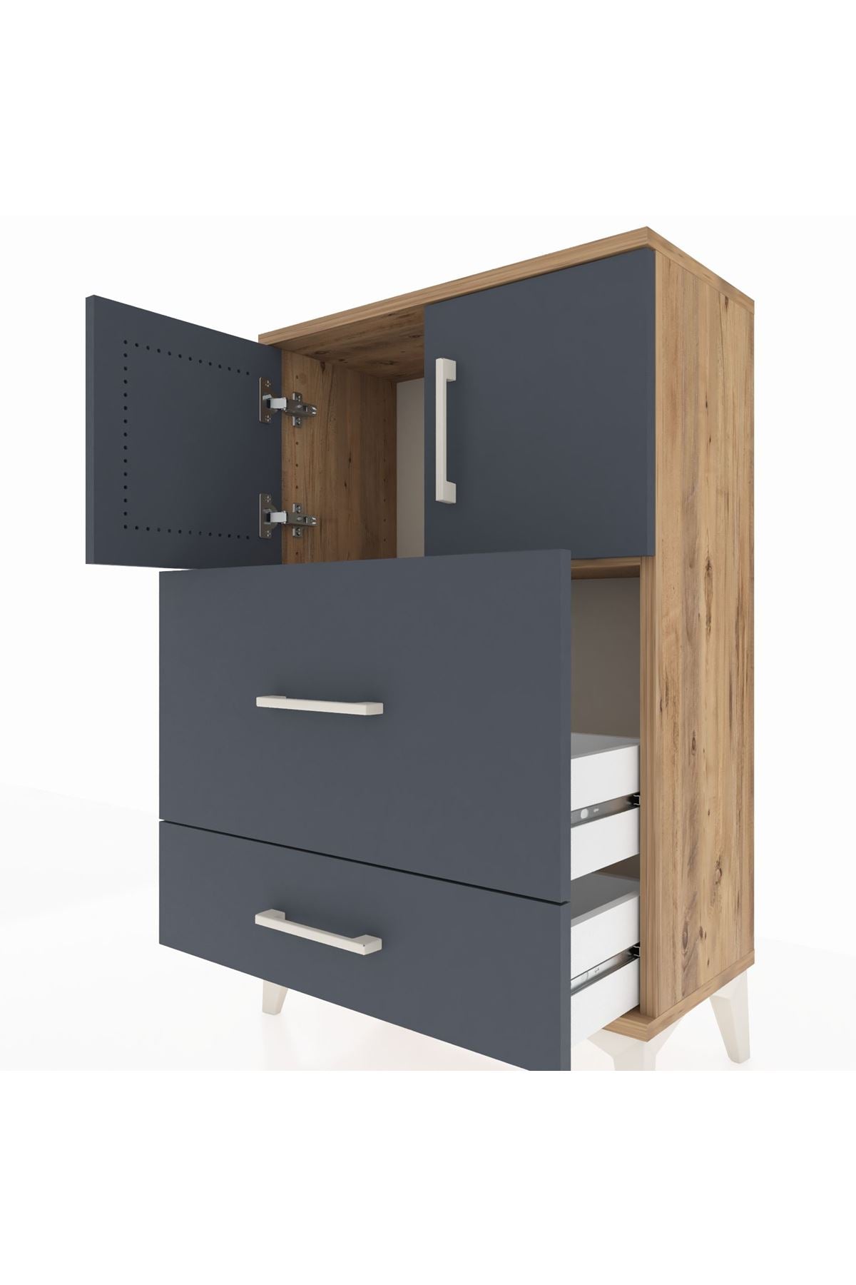 Arges Komodin Tek Raflı 2 Çekmeceli 2 Kapaklı 60x30x96 - S14M027V8A