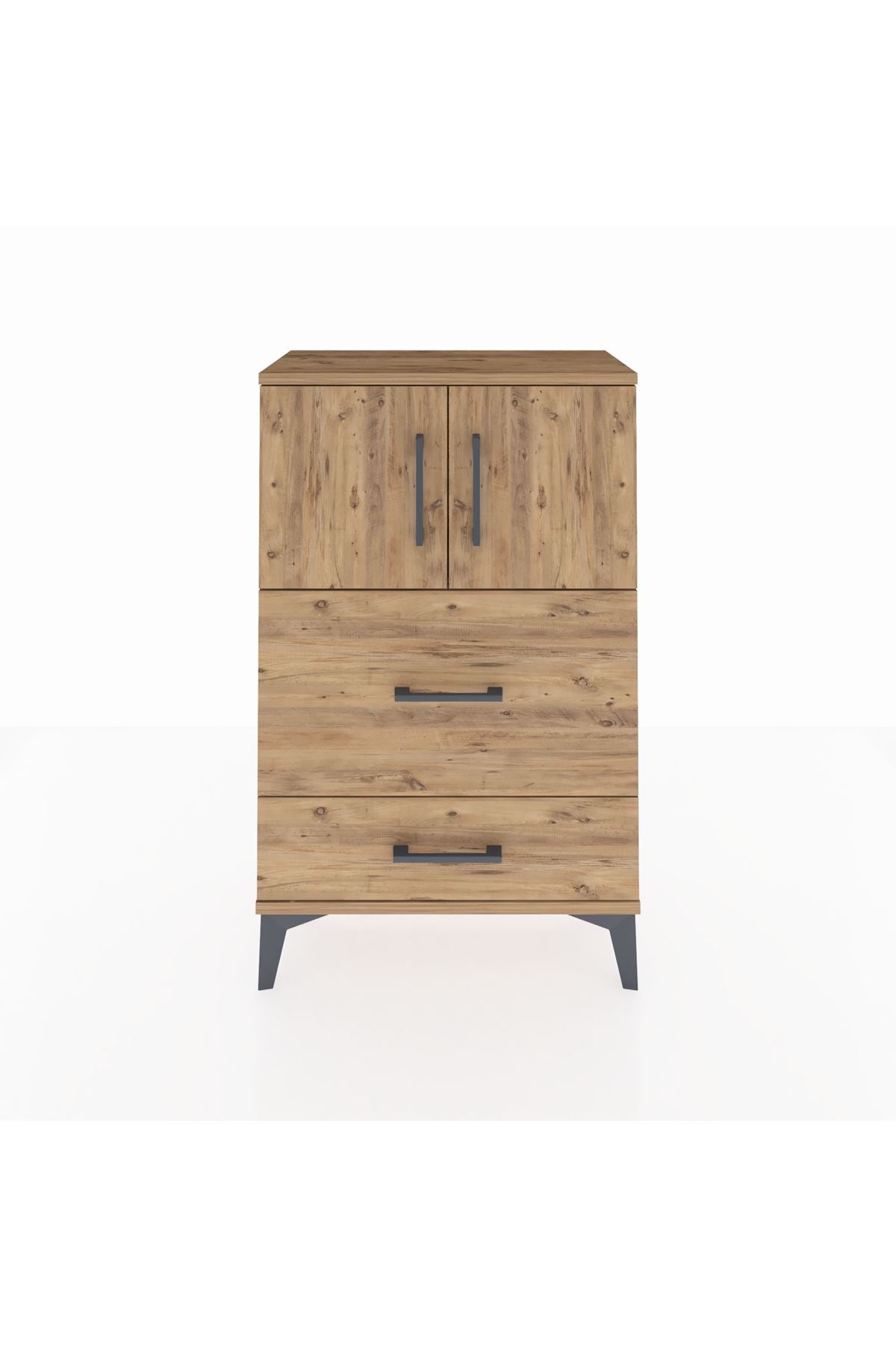 Arges Komodin Tek Raflı 2 Çekmeceli 2 Kapaklı 60x30x96 - S14M027V9A
