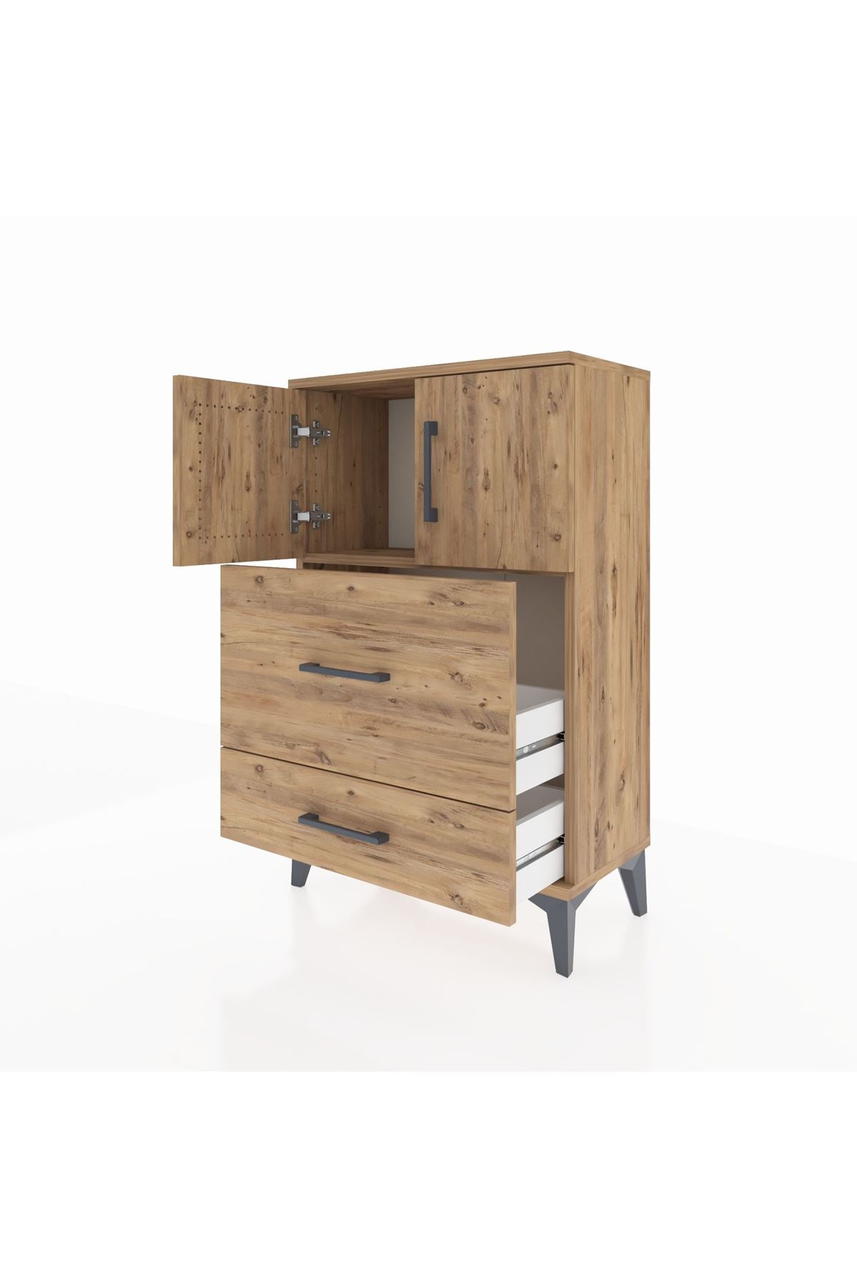 Arges Komodin Tek Raflı 2 Çekmeceli 2 Kapaklı 60x30x96 - S14M027V9A