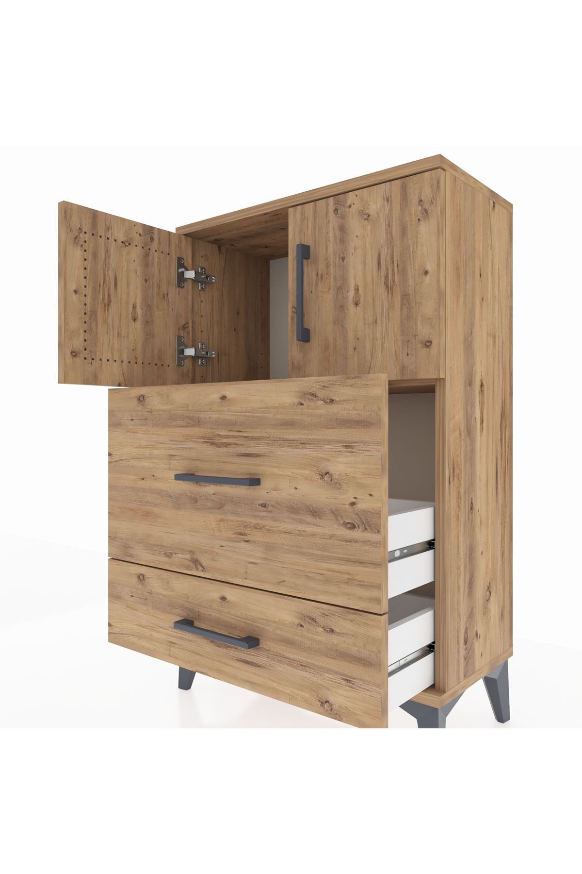 Arges Komodin Tek Raflı 2 Çekmeceli 2 Kapaklı 60x30x96 - S14M027V9A