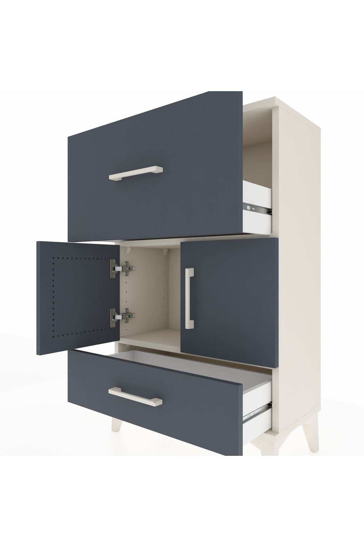 Arges Komodin Tek Raflı 2 Çekmeceli 2 Kapaklı 60x30x96 - S14M029V2A
