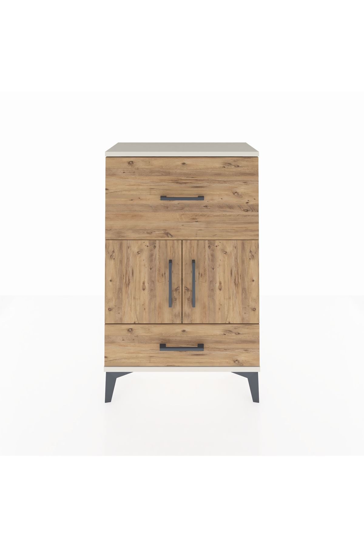 Arges Komodin Tek Raflı 2 Çekmeceli 2 Kapaklı 60x30x96 - S14M029V3A