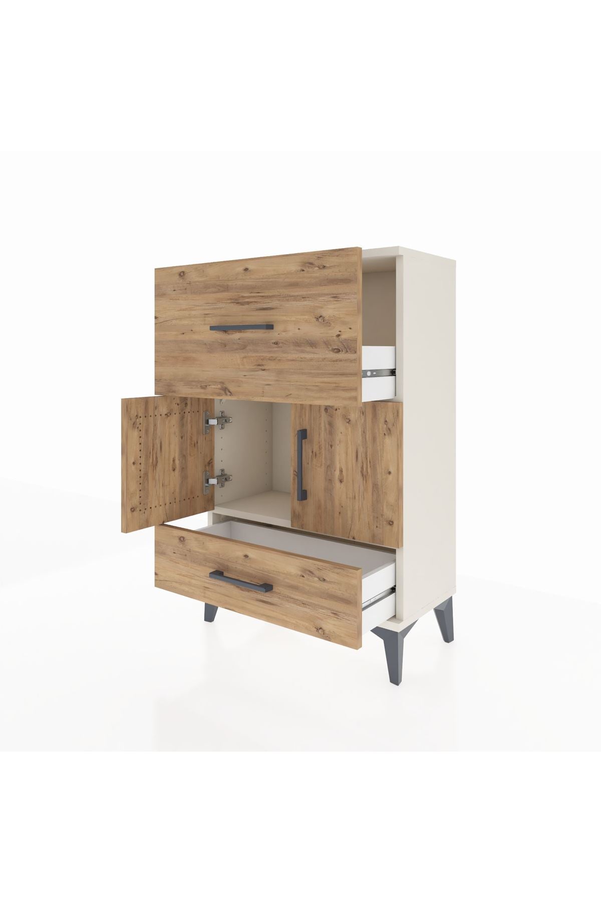 Arges Komodin Tek Raflı 2 Çekmeceli 2 Kapaklı 60x30x96 - S14M029V3A