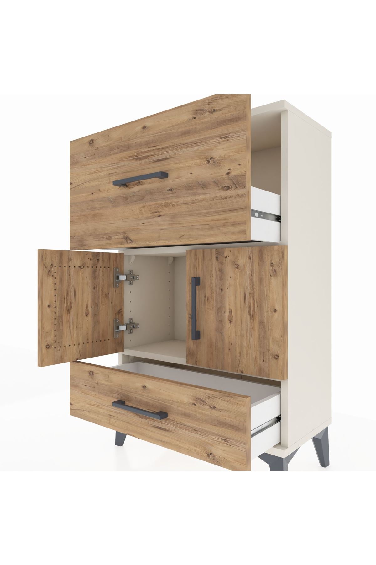 Arges Komodin Tek Raflı 2 Çekmeceli 2 Kapaklı 60x30x96 - S14M029V3A