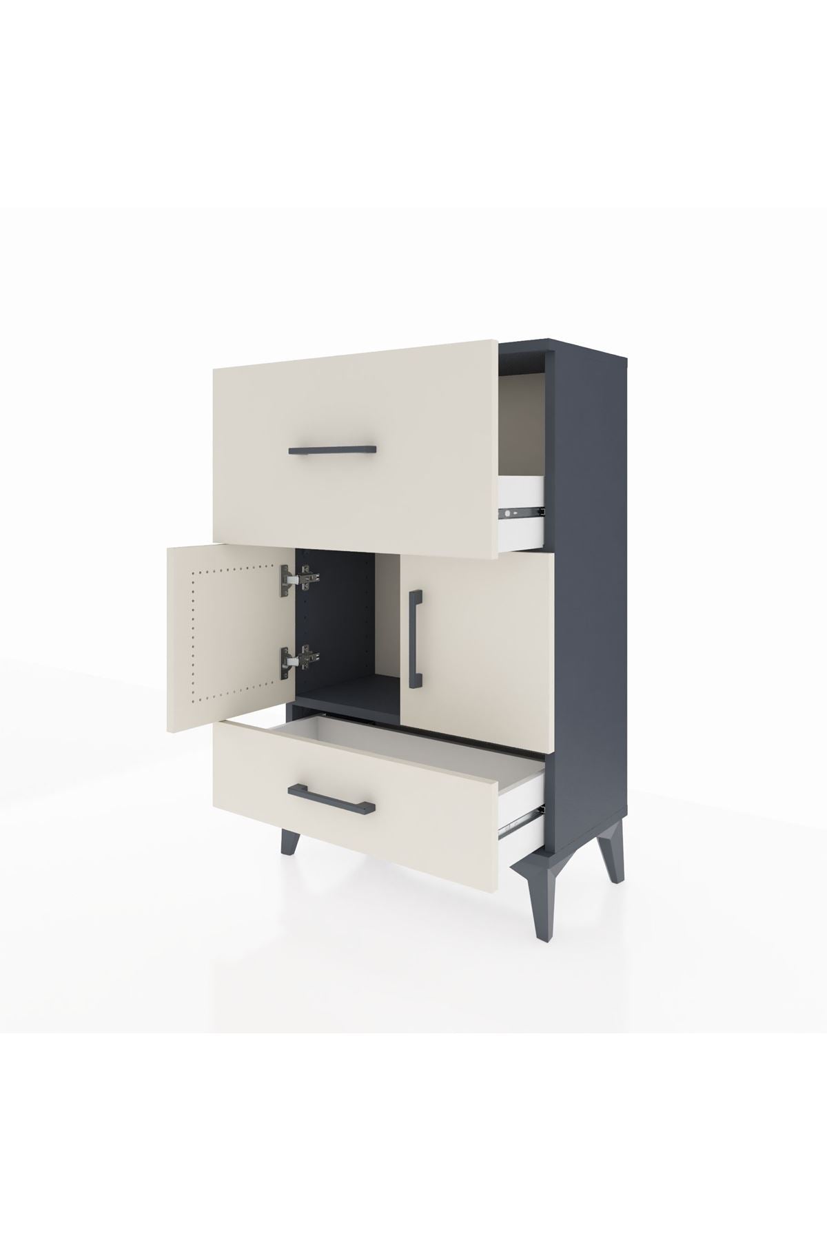 Arges Komodin Tek Raflı 2 Çekmeceli 2 Kapaklı 60x30x96 - S14M029V4A