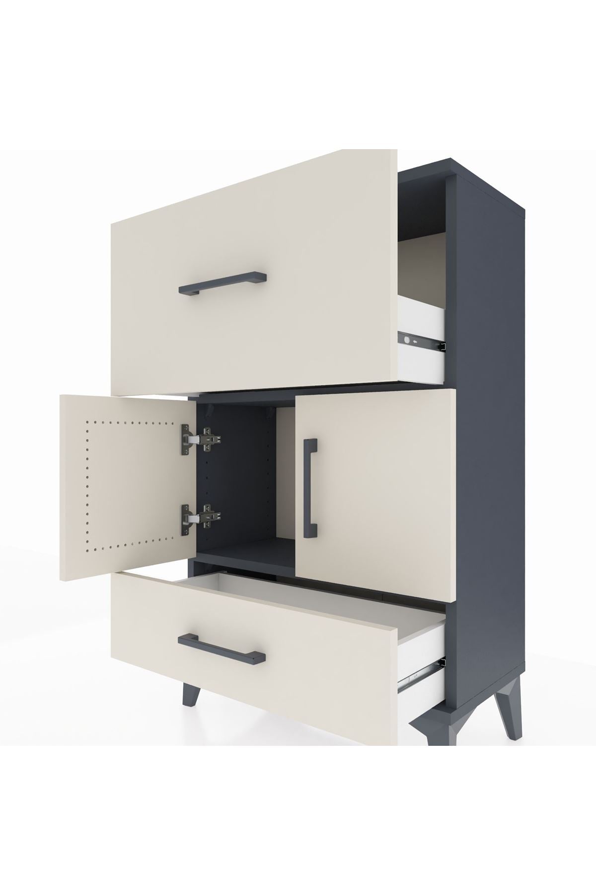 Arges Komodin Tek Raflı 2 Çekmeceli 2 Kapaklı 60x30x96 - S14M029V4A