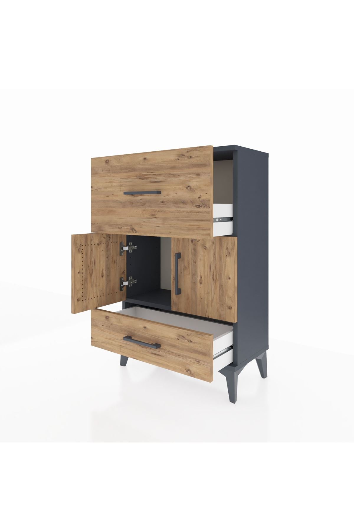 Arges Komodin Tek Raflı 2 Çekmeceli 2 Kapaklı 60x30x96 - S14M029V6A