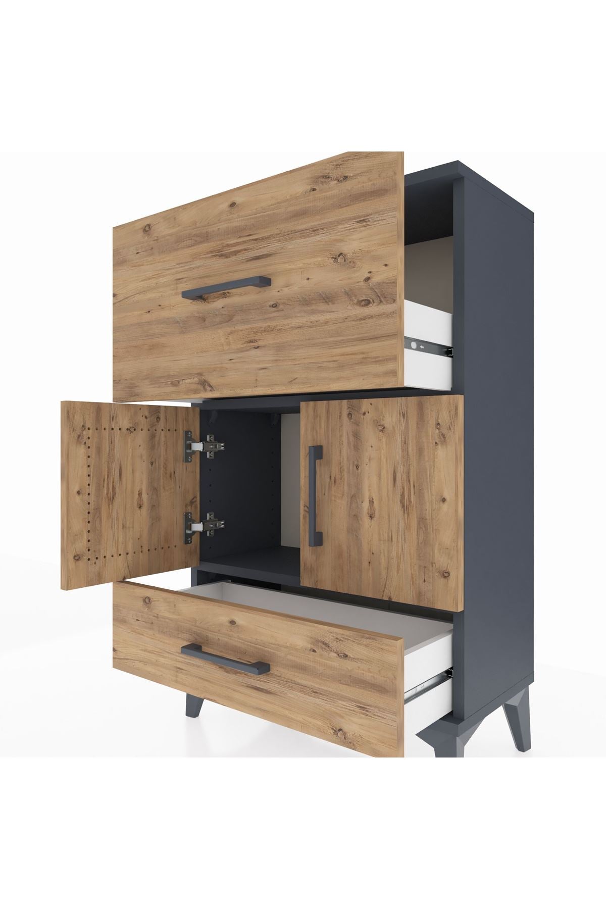 Arges Komodin Tek Raflı 2 Çekmeceli 2 Kapaklı 60x30x96 - S14M029V6A