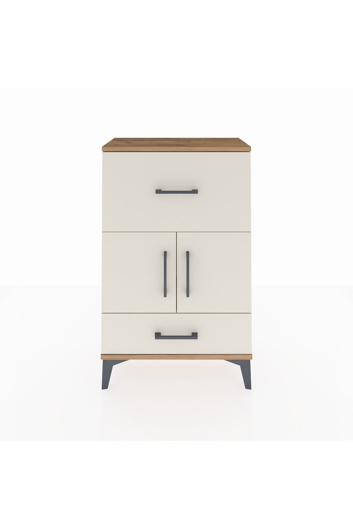 Arges Komodin Tek Raflı 2 Çekmeceli 2 Kapaklı 60x30x96 - S14M029V7A
