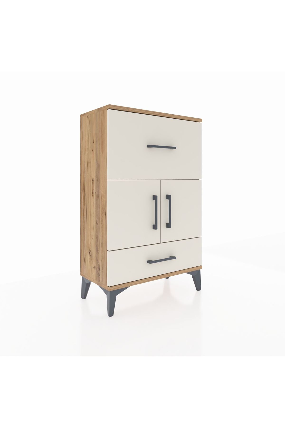 Arges Komodin Tek Raflı 2 Çekmeceli 2 Kapaklı 60x30x96 - S14M029V7A