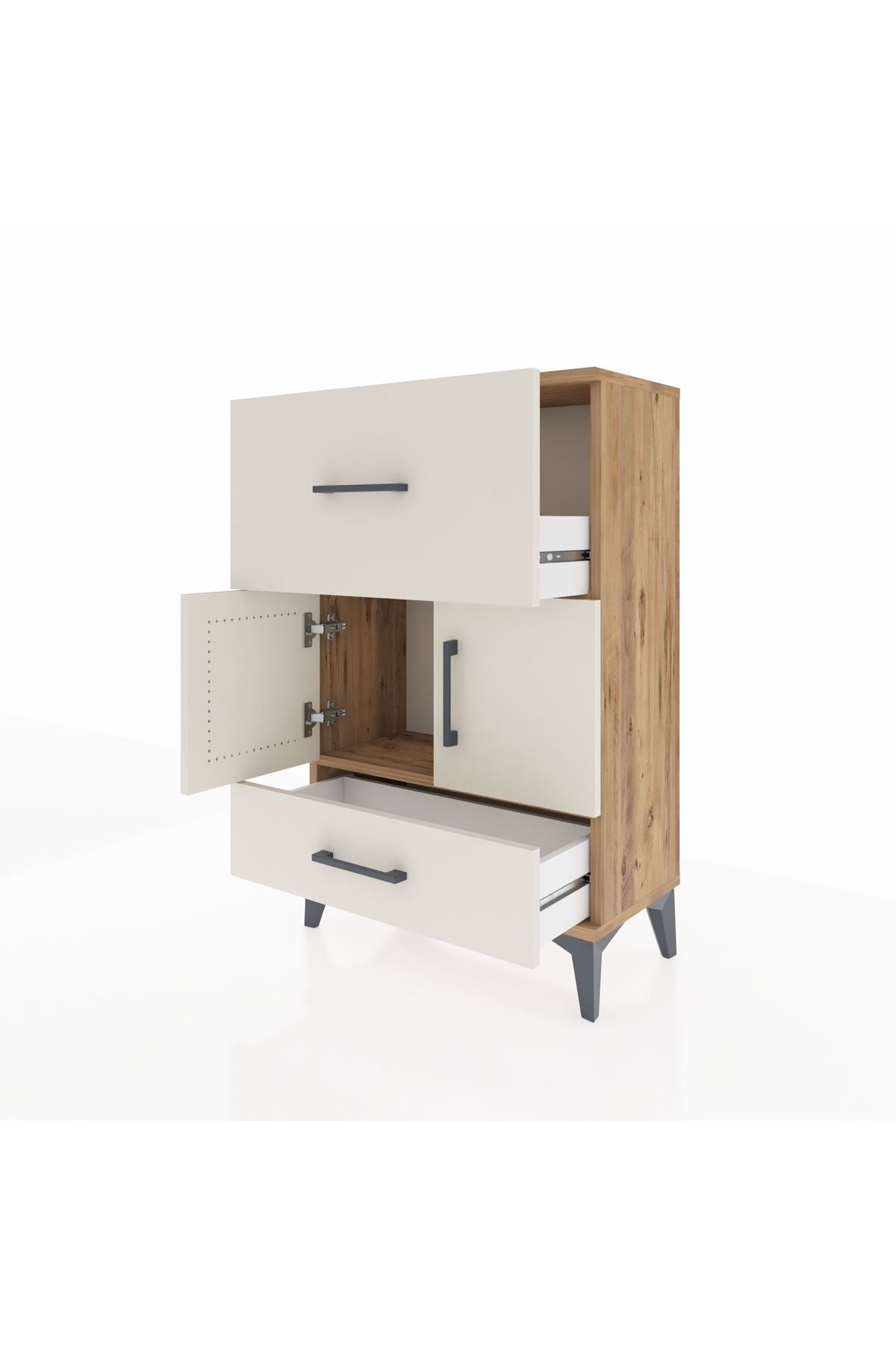 Arges Komodin Tek Raflı 2 Çekmeceli 2 Kapaklı 60x30x96 - S14M029V7A