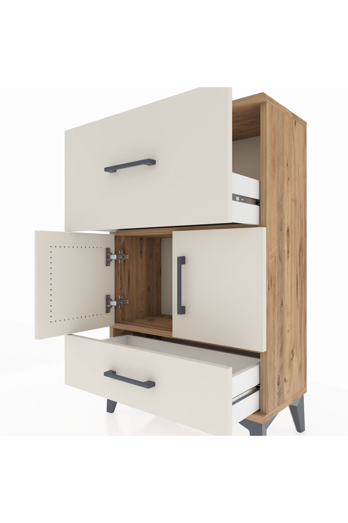 Arges Komodin Tek Raflı 2 Çekmeceli 2 Kapaklı 60x30x96 - S14M029V7A
