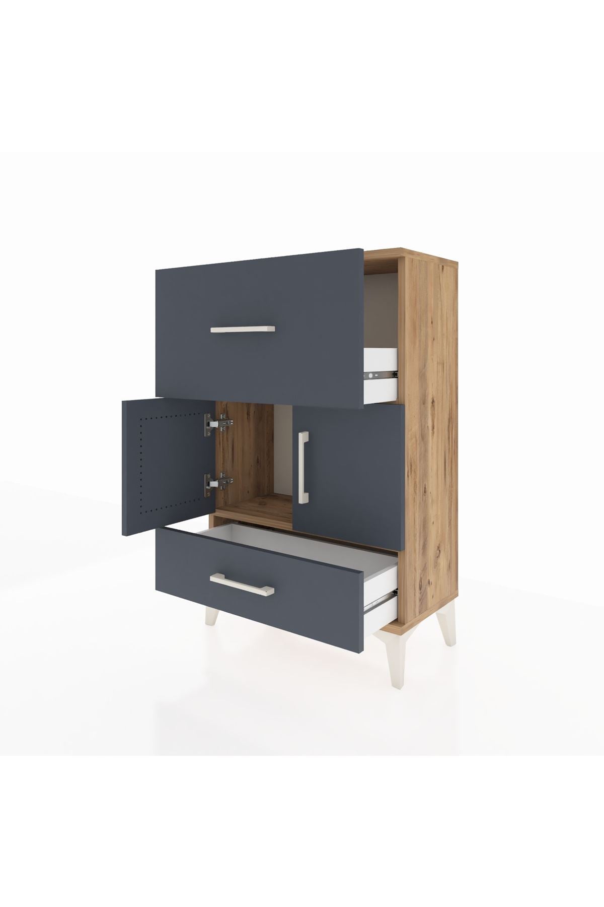 Arges Komodin Tek Raflı 2 Çekmeceli 2 Kapaklı 60x30x96 - S14M029V8A