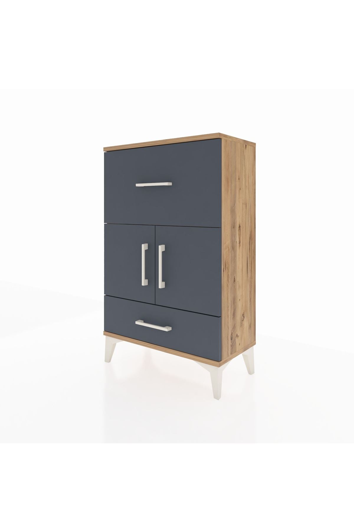 Arges Komodin Tek Raflı 2 Çekmeceli 2 Kapaklı 60x30x96 - S14M029V8A