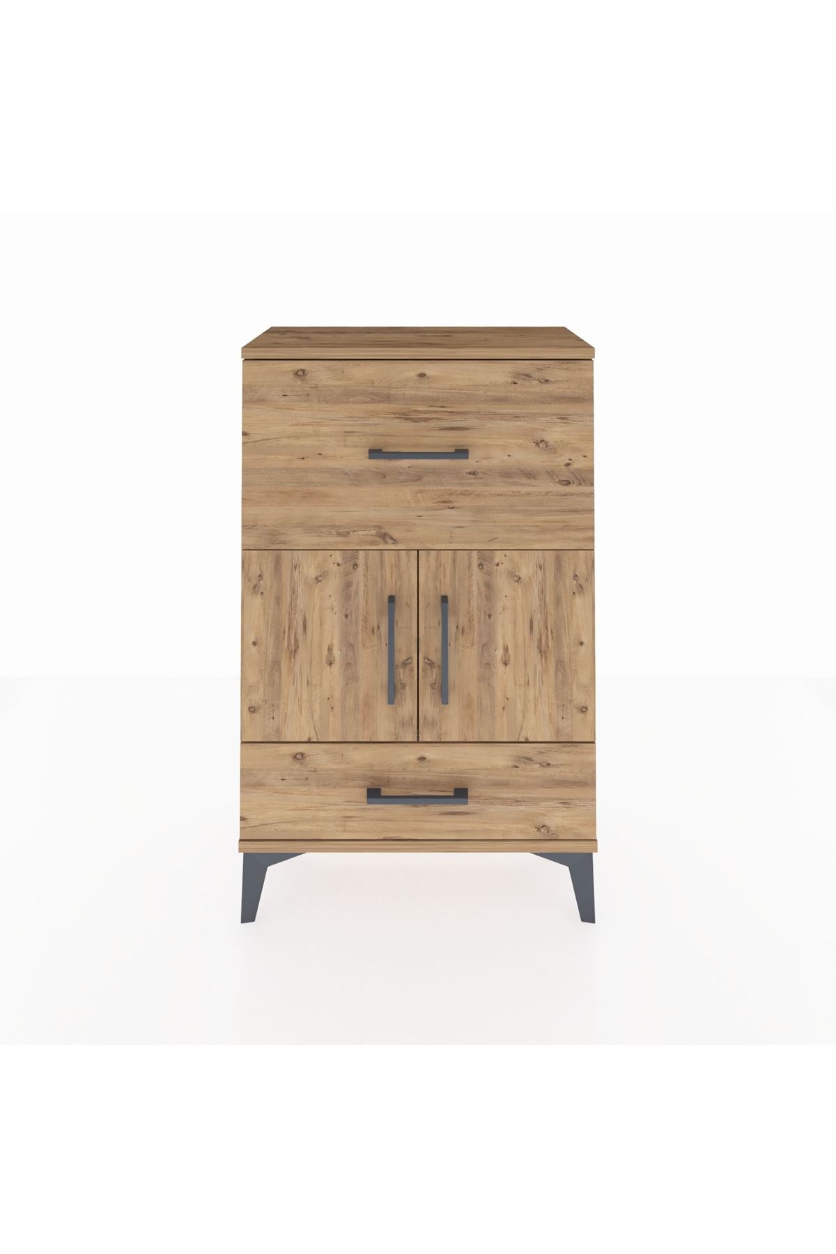 Arges Komodin Tek Raflı 2 Çekmeceli 2 Kapaklı 60x30x96 - S14M029V9A