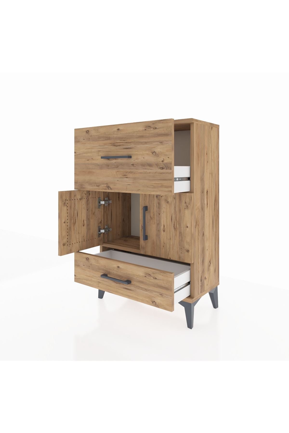 Arges Komodin Tek Raflı 2 Çekmeceli 2 Kapaklı 60x30x96 - S14M029V9A