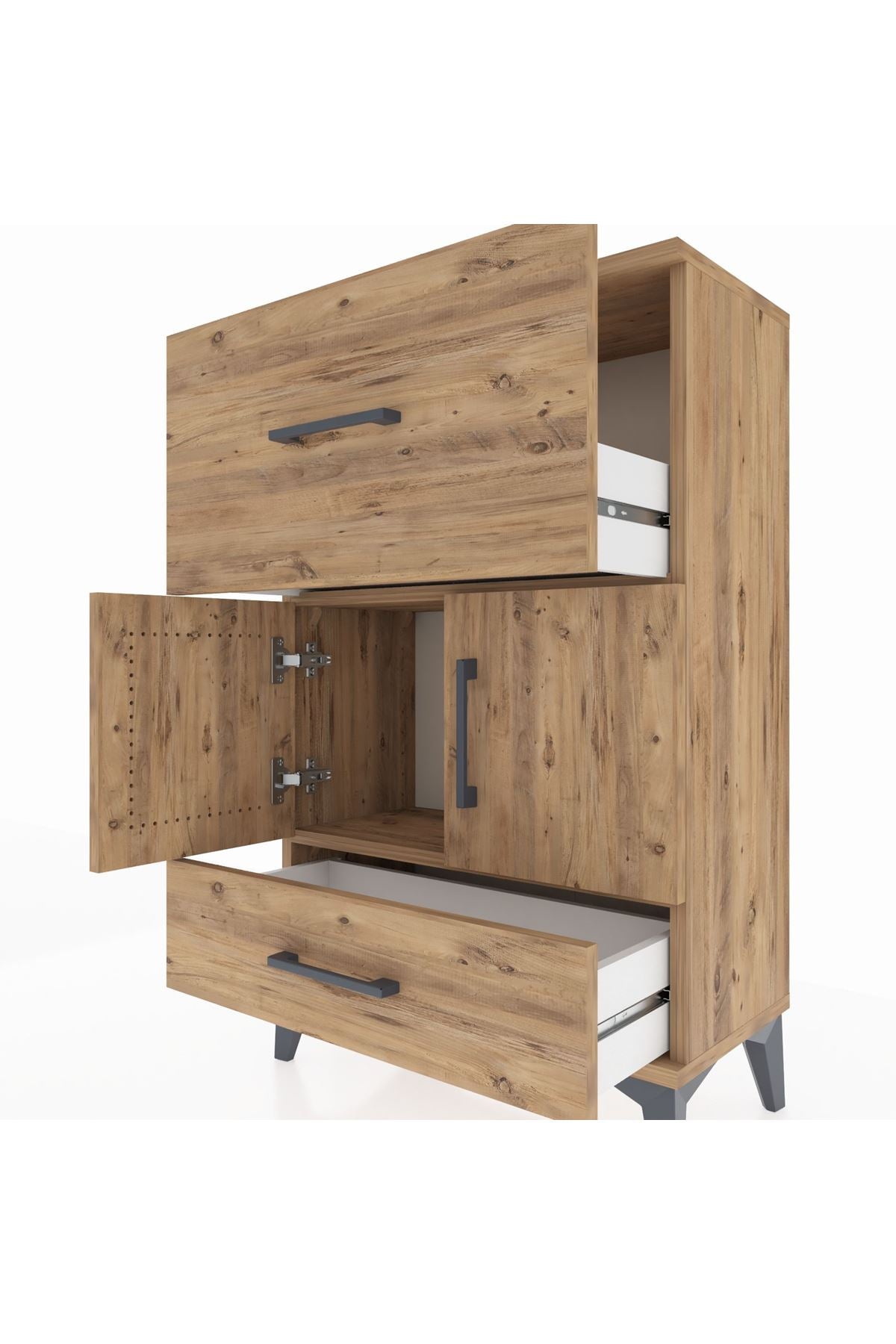 Arges Komodin Tek Raflı 2 Çekmeceli 2 Kapaklı 60x30x96 - S14M029V9A