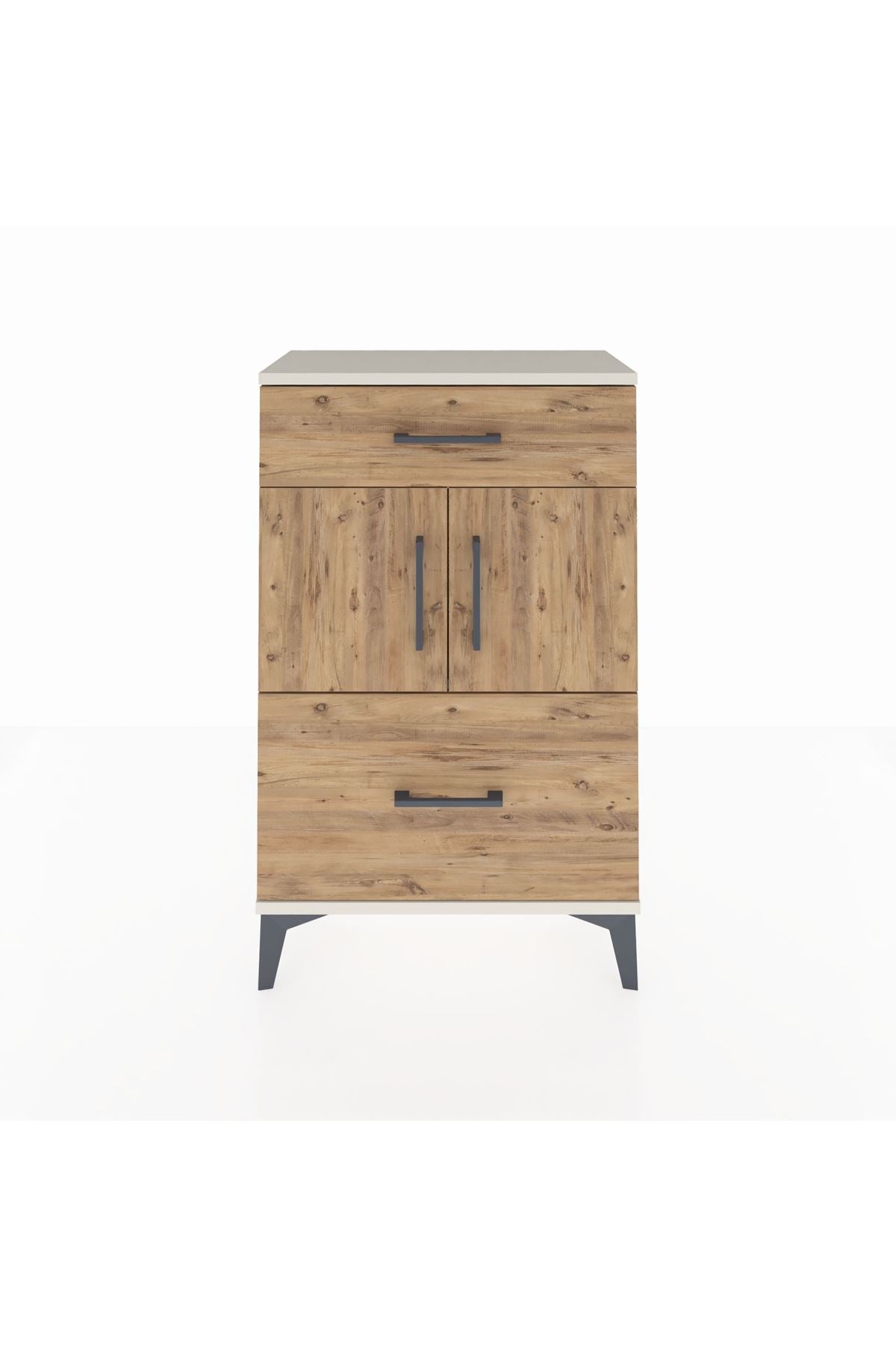 Arges Komodin Tek Raflı 2 Çekmeceli 2 Kapaklı 60x30x96 - S14M030V3A