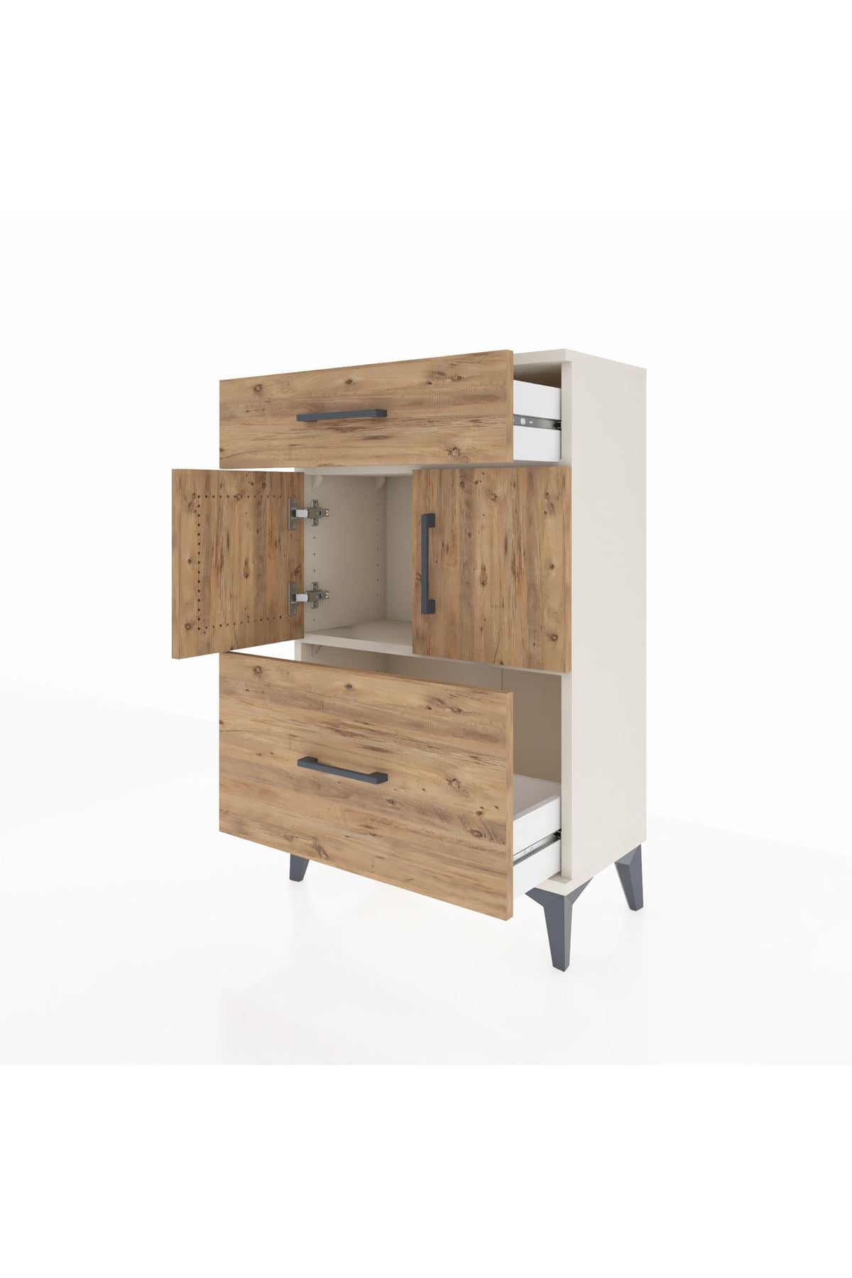 Arges Komodin Tek Raflı 2 Çekmeceli 2 Kapaklı 60x30x96 - S14M030V3A