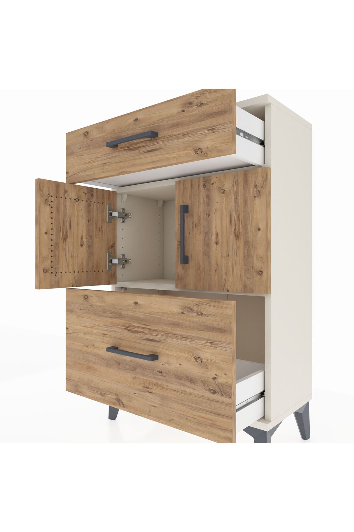 Arges Komodin Tek Raflı 2 Çekmeceli 2 Kapaklı 60x30x96 - S14M030V3A