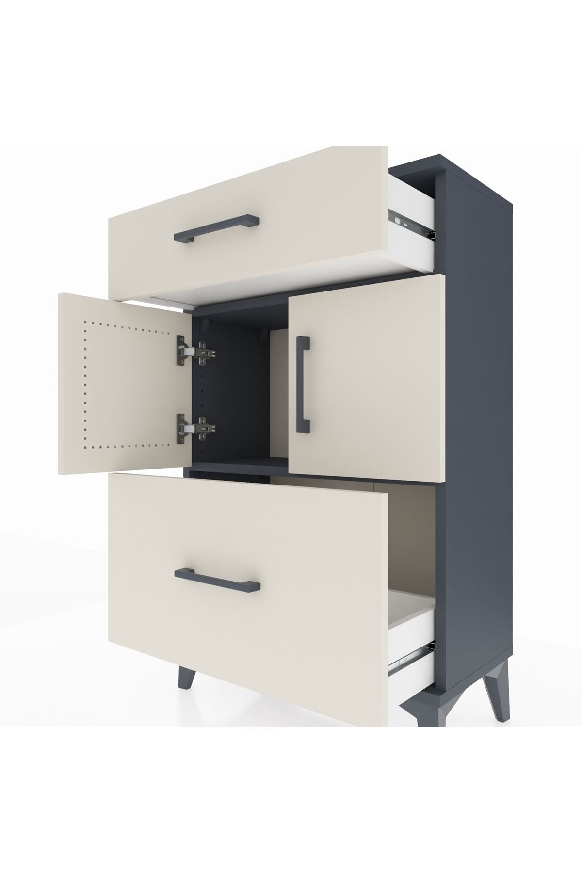 Arges Komodin Tek Raflı 2 Çekmeceli 2 Kapaklı 60x30x96 - S14M030V4A