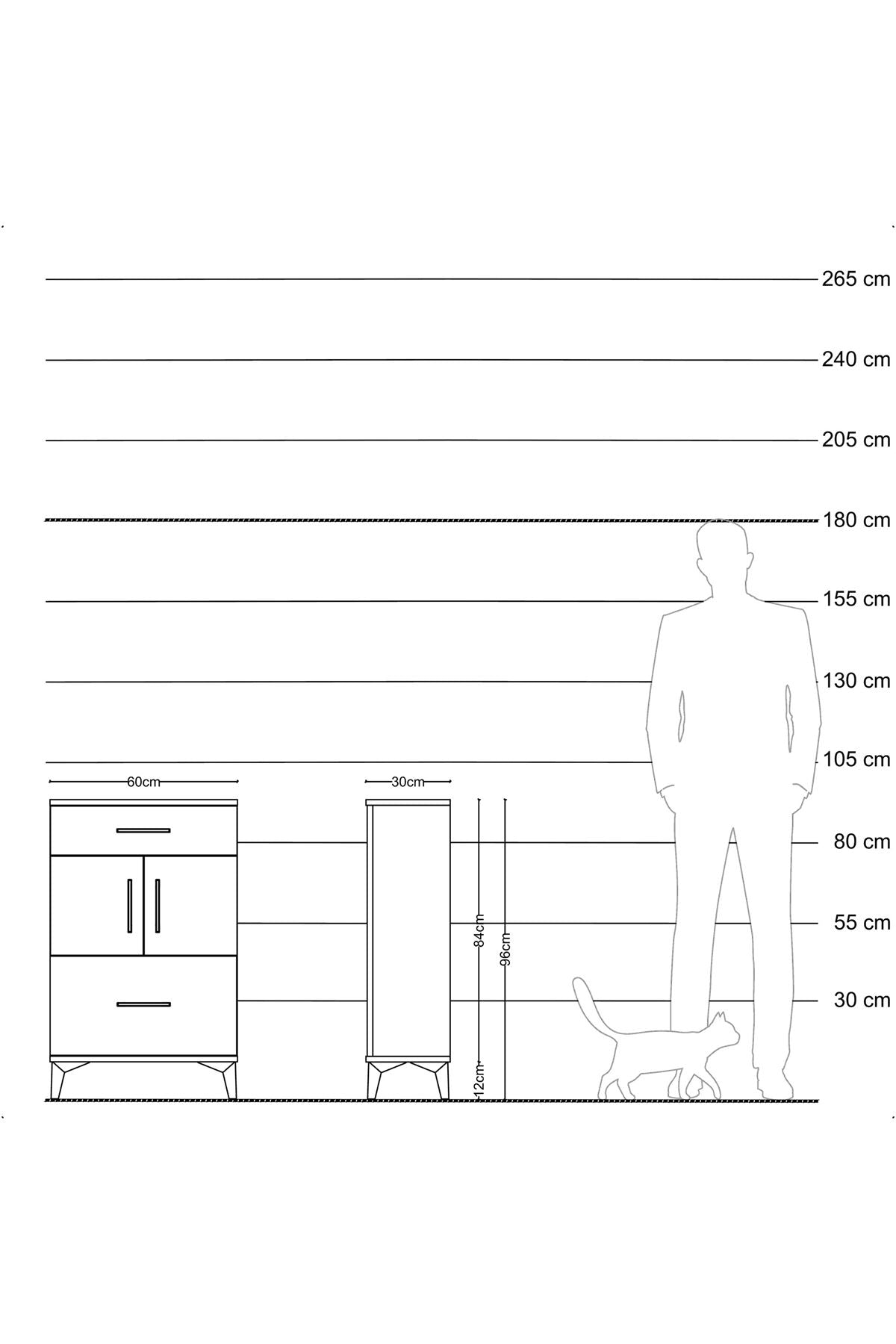 Arges Komodin Tek Raflı 2 Çekmeceli 2 Kapaklı 60x30x96 - S14M030V4A
