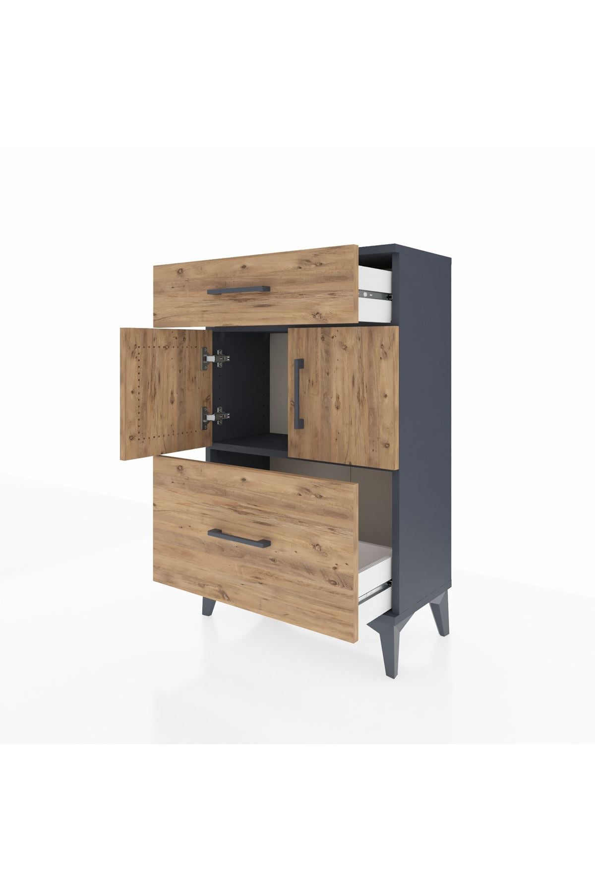 Arges Komodin Tek Raflı 2 Çekmeceli 2 Kapaklı 60x30x96 - S14M030V6A