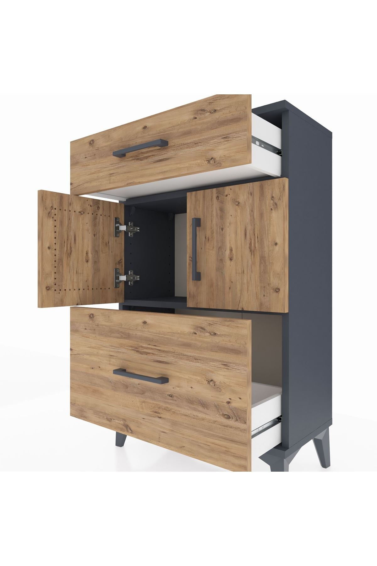 Arges Komodin Tek Raflı 2 Çekmeceli 2 Kapaklı 60x30x96 - S14M030V6A