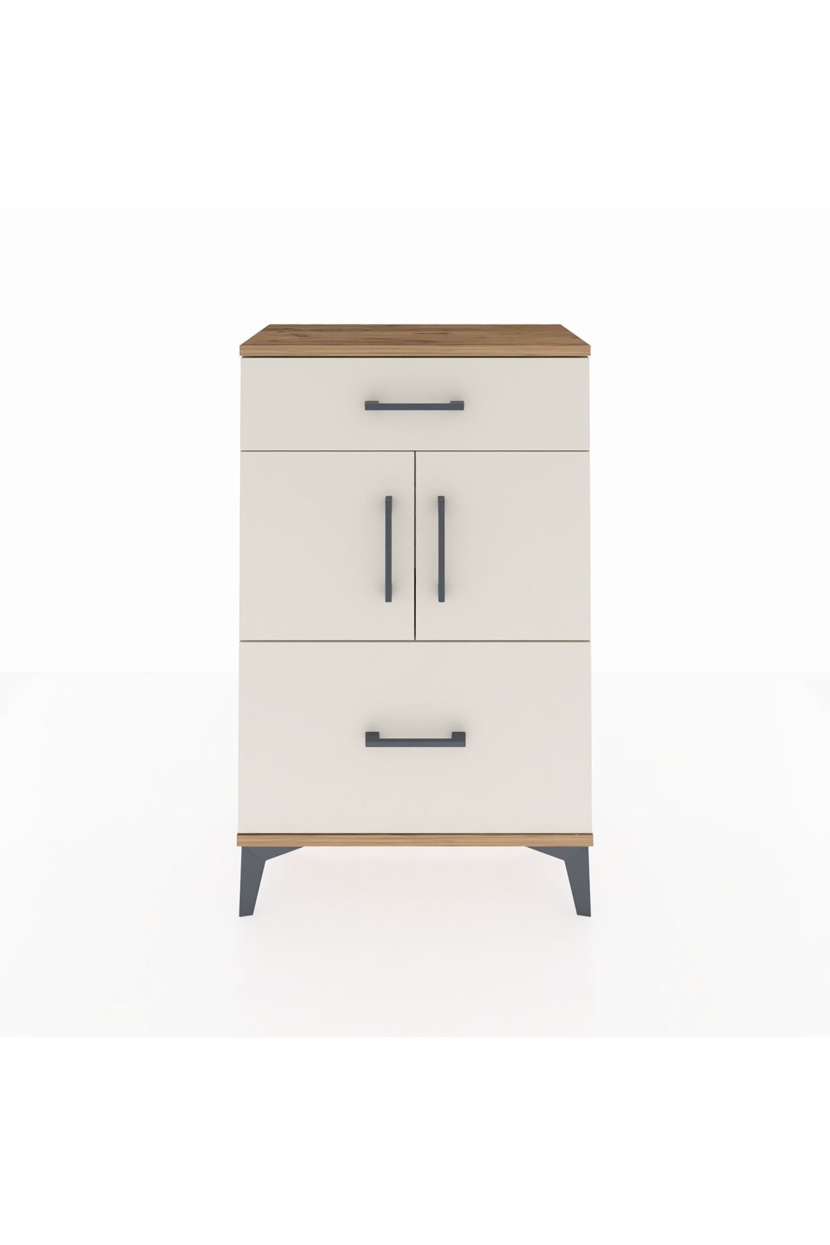 Arges Komodin Tek Raflı 2 Çekmeceli 2 Kapaklı 60x30x96 - S14M030V7A