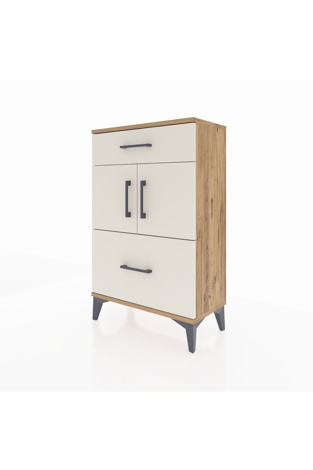 Arges Komodin Tek Raflı 2 Çekmeceli 2 Kapaklı 60x30x96 - S14M030V7A