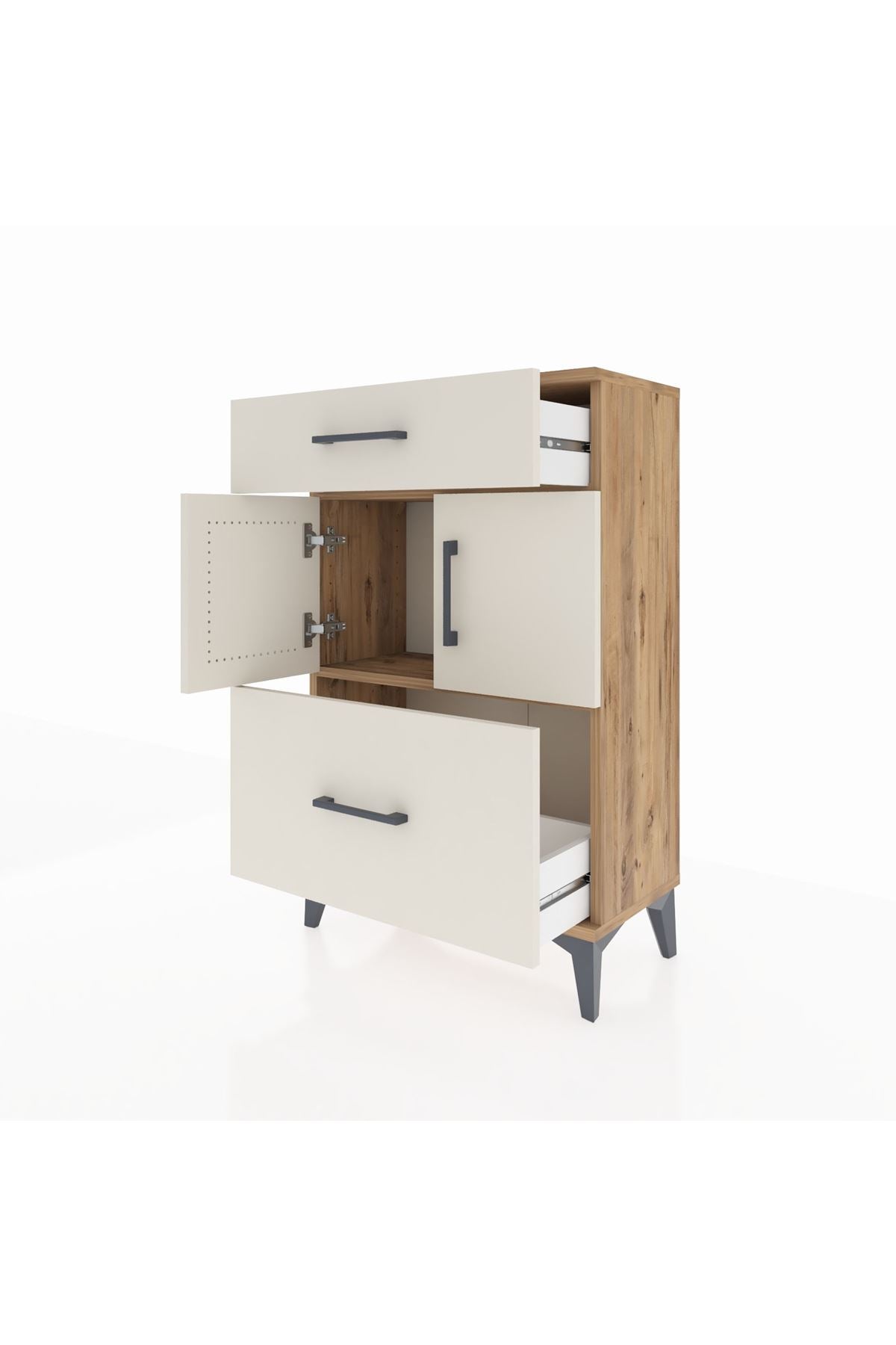 Arges Komodin Tek Raflı 2 Çekmeceli 2 Kapaklı 60x30x96 - S14M030V7A