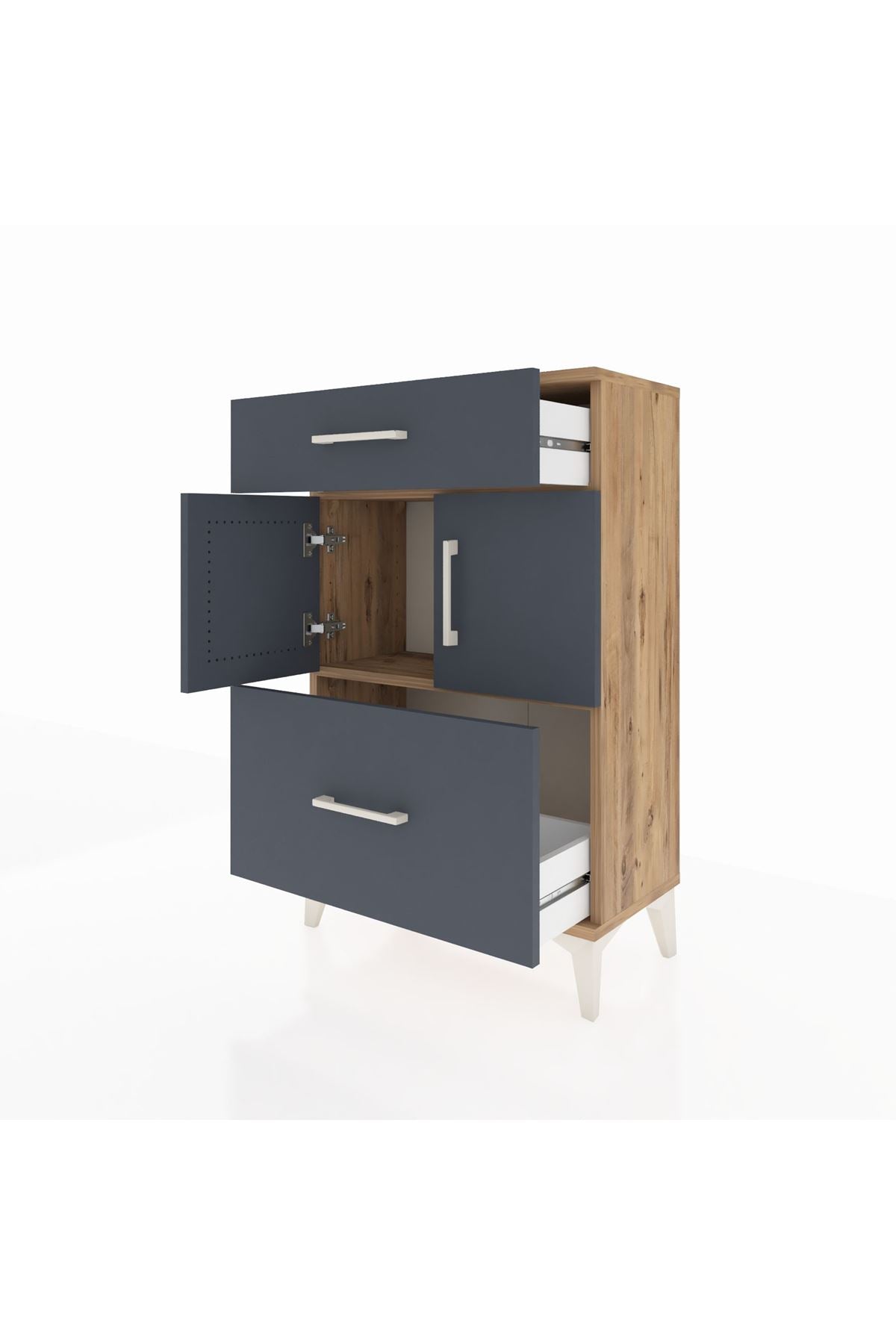 Arges Komodin Tek Raflı 2 Çekmeceli 2 Kapaklı 60x30x96 - S14M030V8A