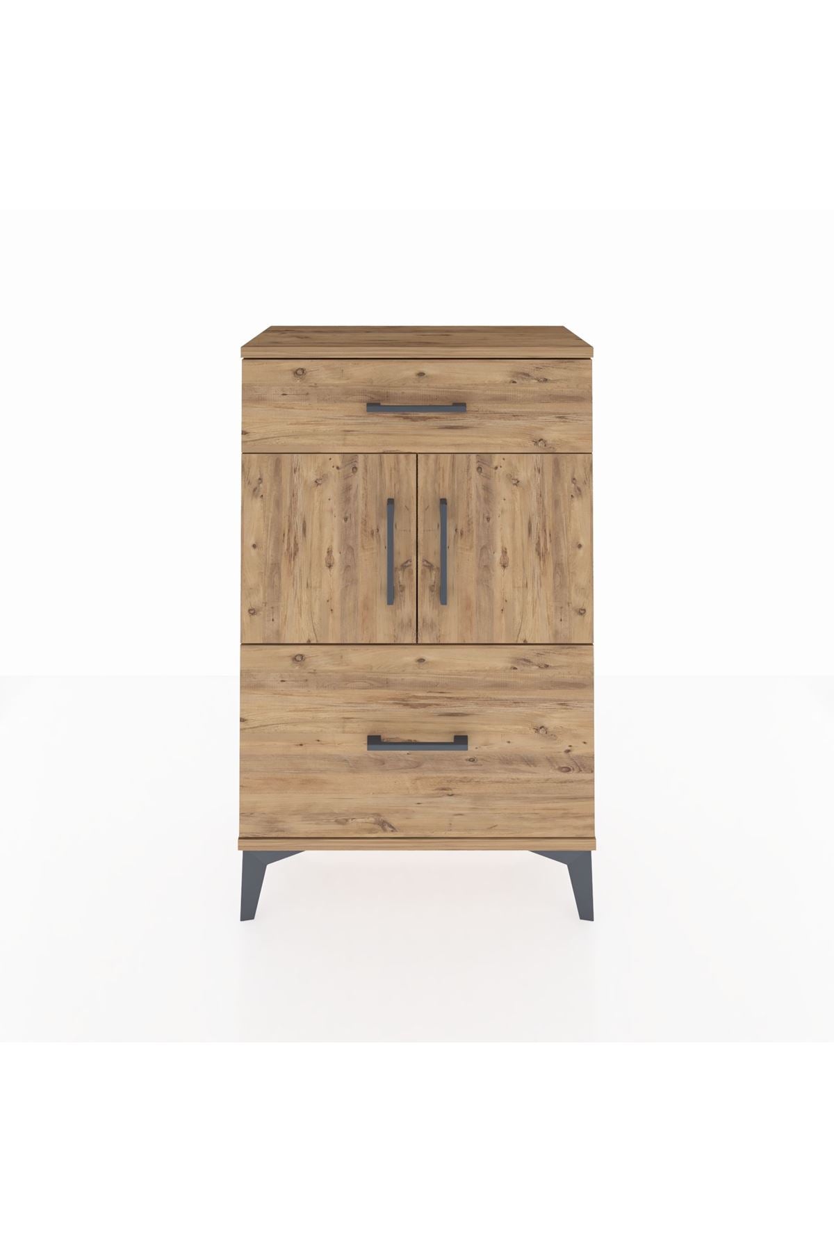 Arges Komodin Tek Raflı 2 Çekmeceli 2 Kapaklı 60x30x96 - S14M030V9A