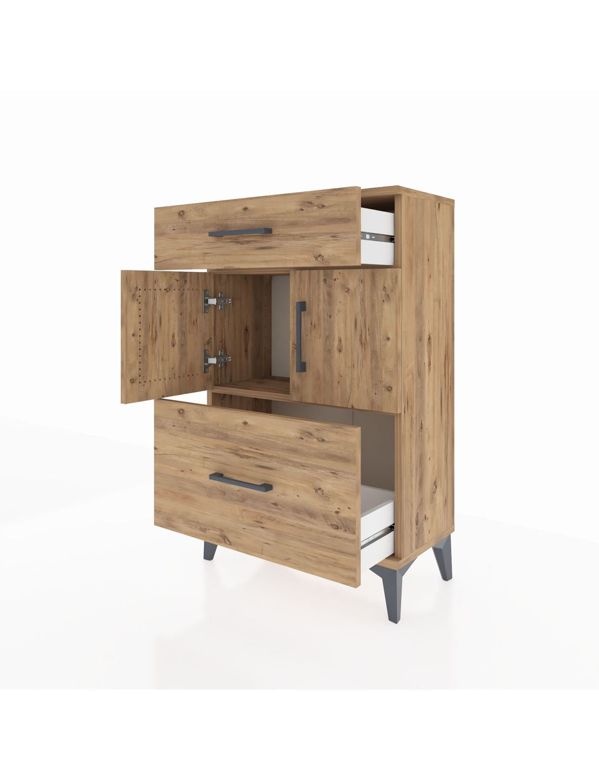 Arges Komodin Tek Raflı 2 Çekmeceli 2 Kapaklı 60x30x96 - S14M030V9A