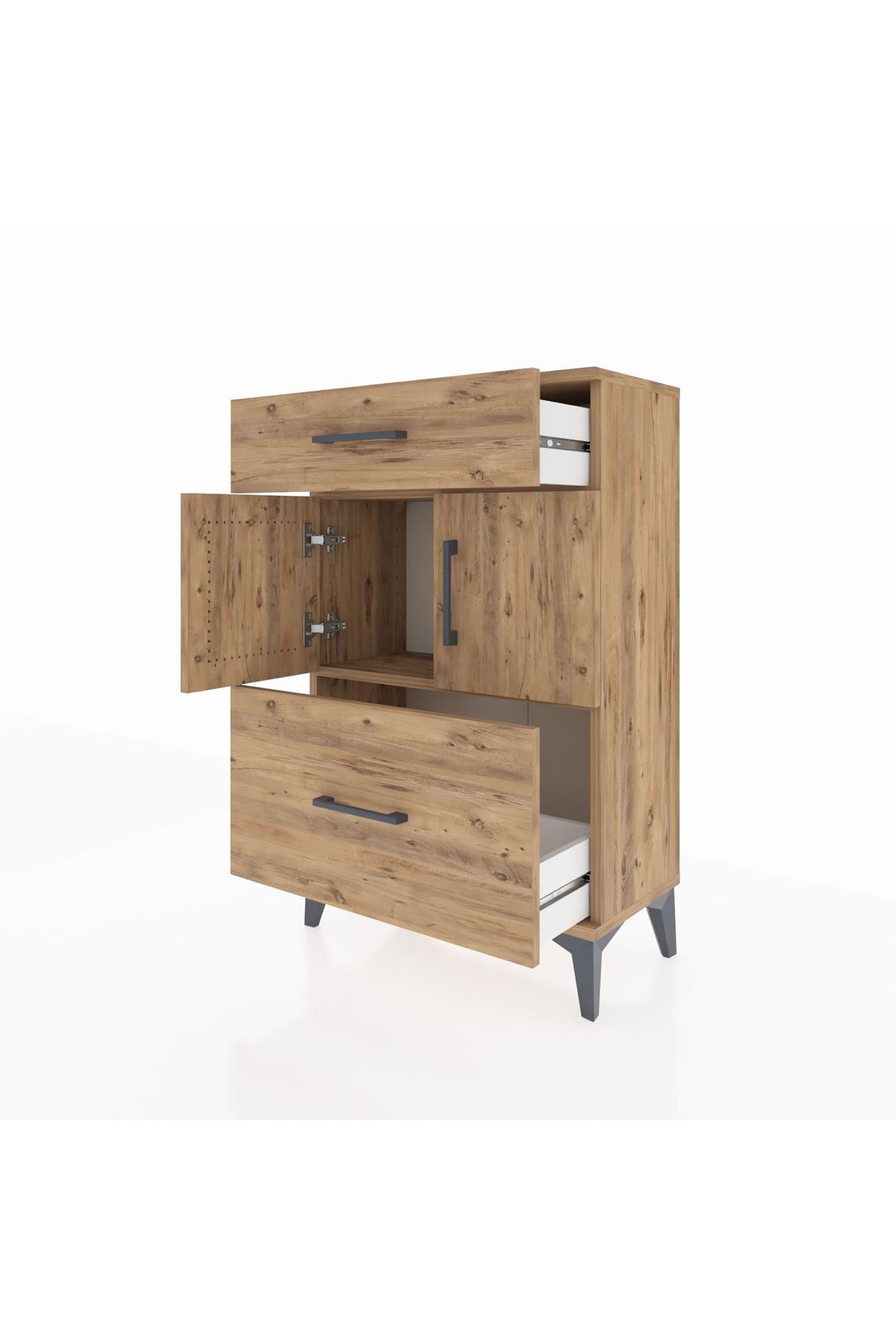Arges Komodin Tek Raflı 2 Çekmeceli 2 Kapaklı 60x30x96 - S14M030V9A