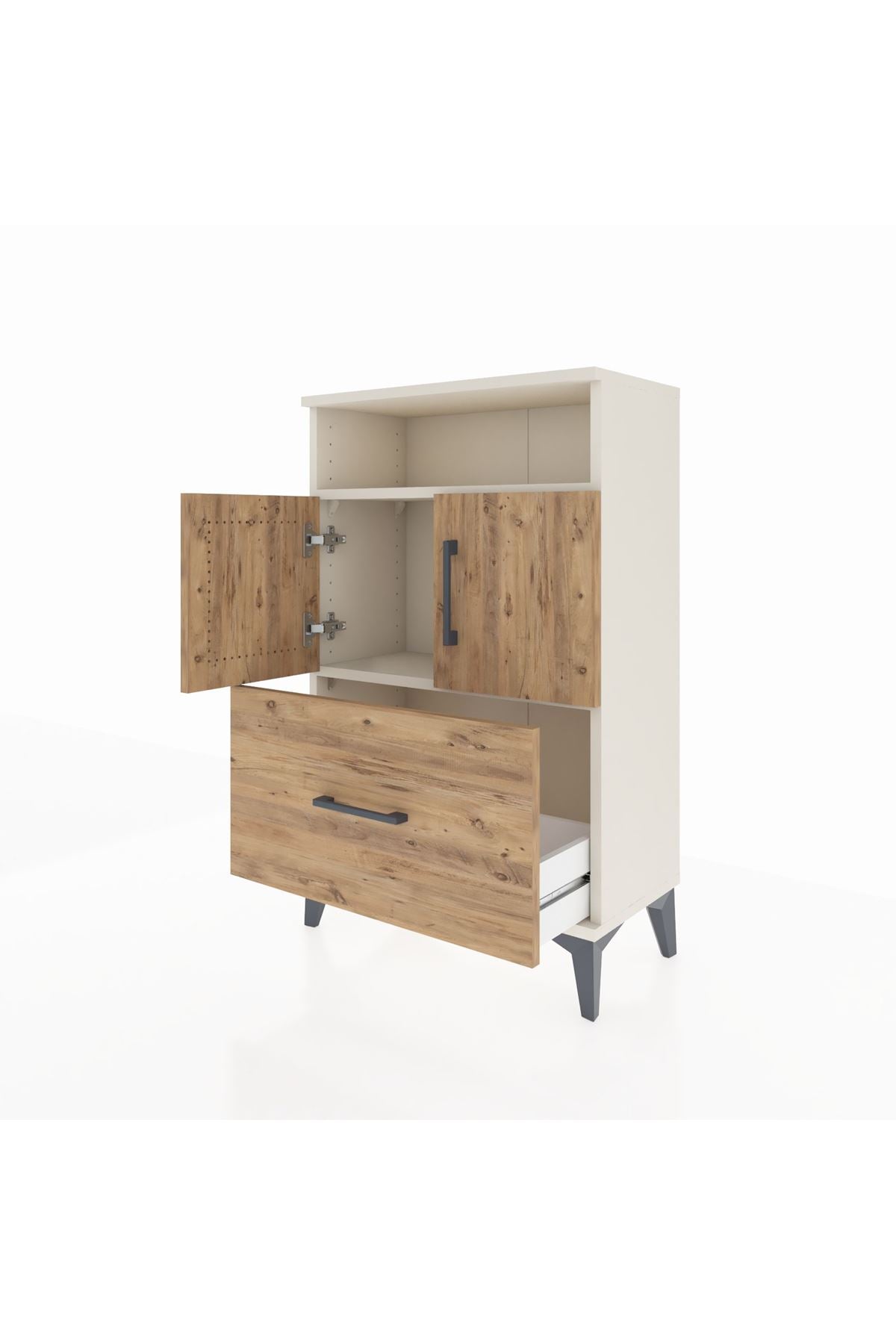 Arges Komodin 2 Raflı Tek Çekmeceli 2 Kapaklı 60x30x96 - S14M031V3A