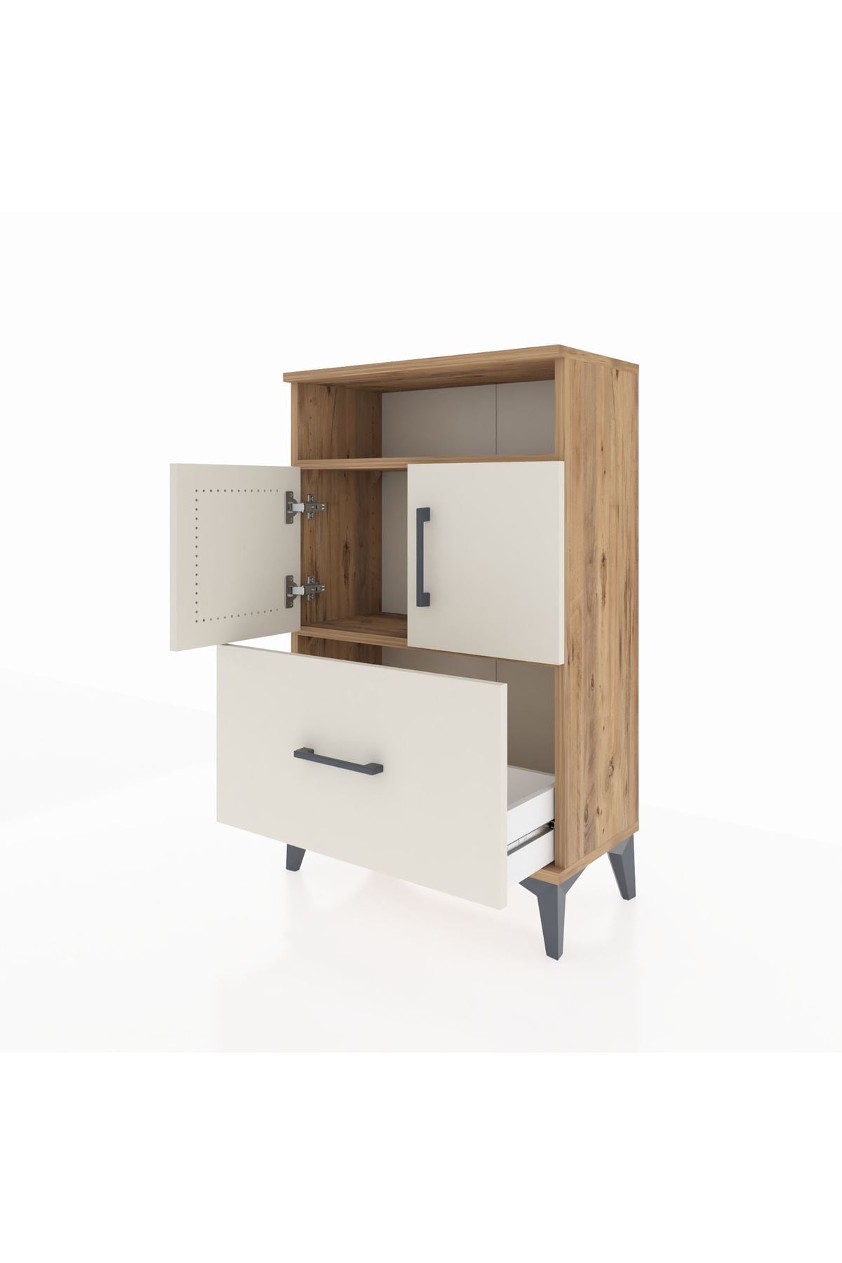 Arges Komodin 2 Raflı Tek Çekmeceli 2 Kapaklı 60x30x96 - S14M031V7A