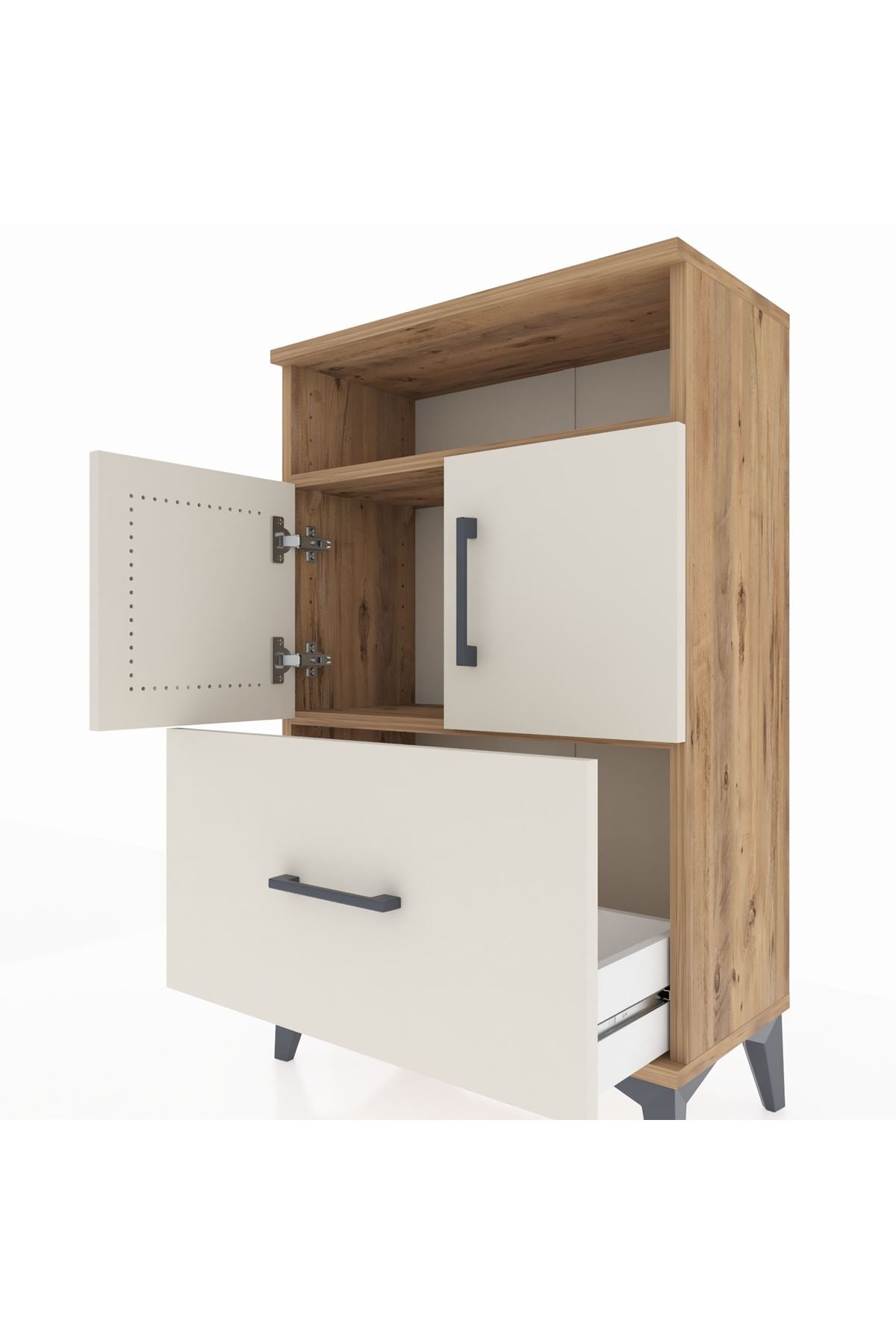 Arges Komodin 2 Raflı Tek Çekmeceli 2 Kapaklı 60x30x96 - S14M031V7A