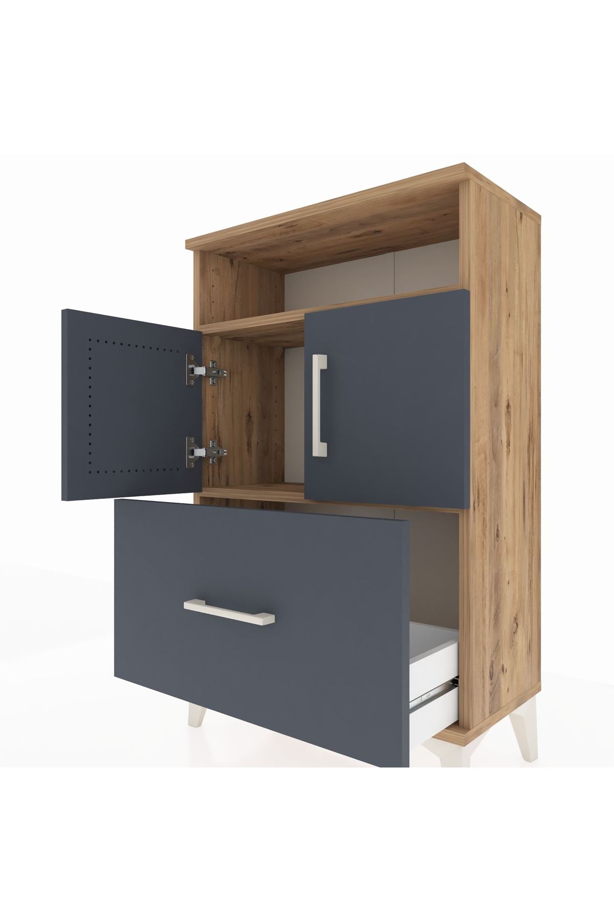 Arges Komodin 2 Raflı Tek Çekmeceli 2 Kapaklı 60x30x96 - S14M031V8A