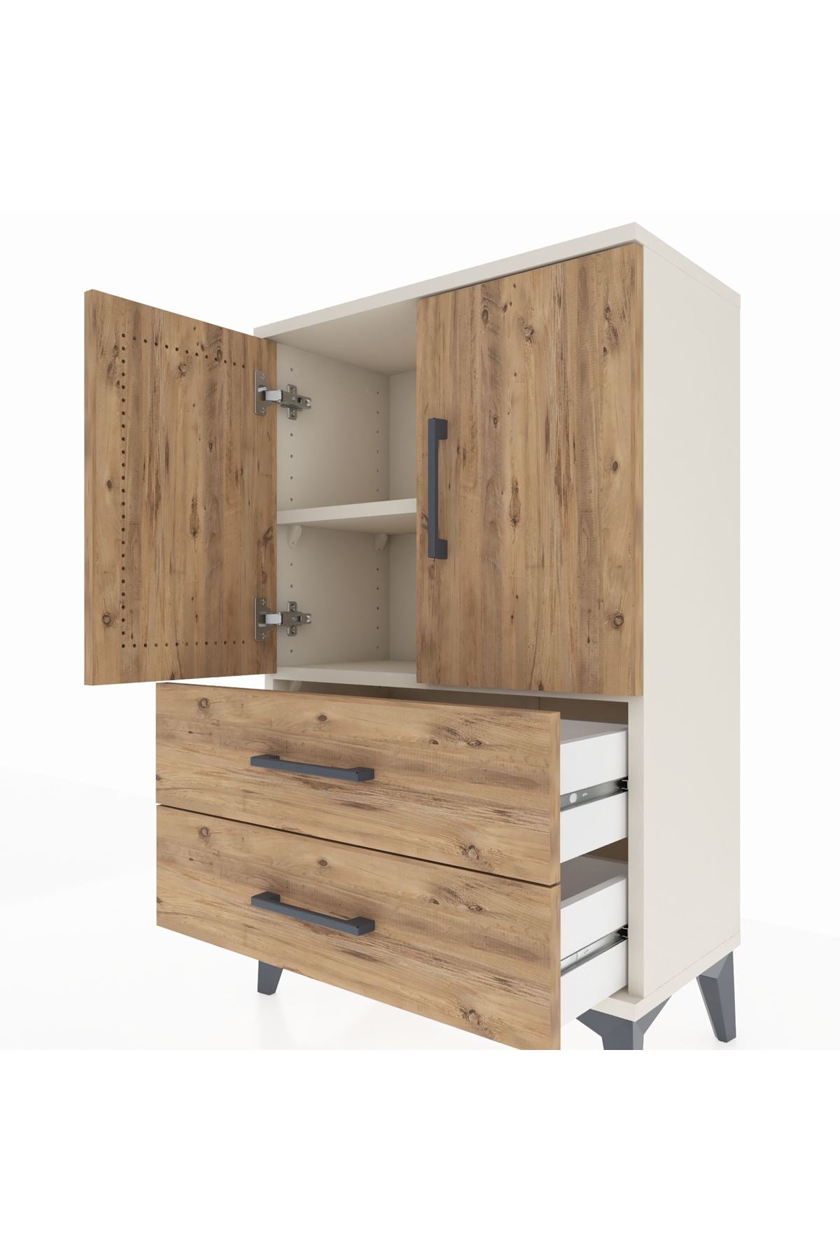 Arges Komodin 2 Raflı 2 Çekmeceli 2 Kapaklı 60x30x96 - S14M032V3A