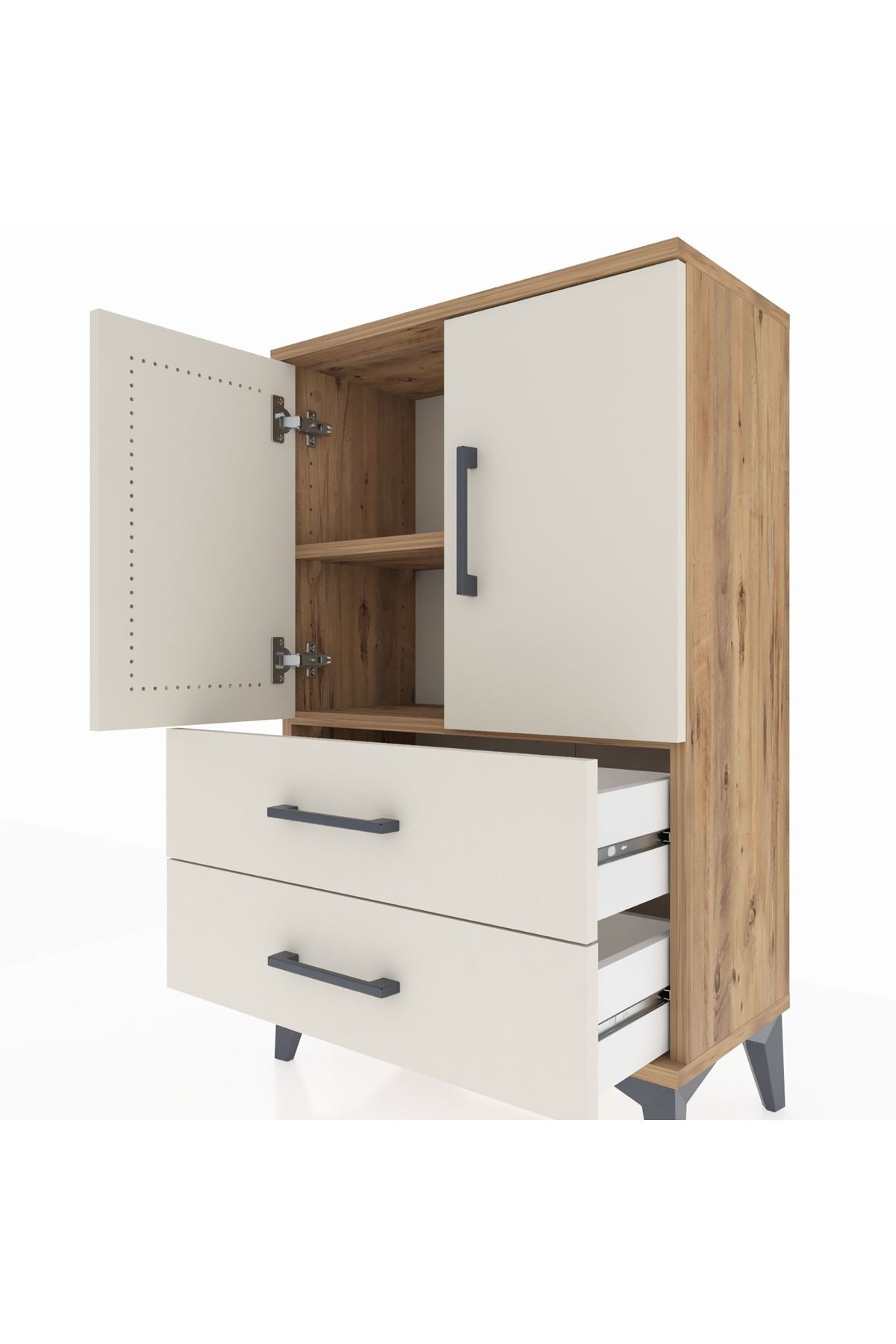 Arges Komodin 2 Raflı 2 Çekmeceli 2 Kapaklı 60x30x96 - S14M032V7A