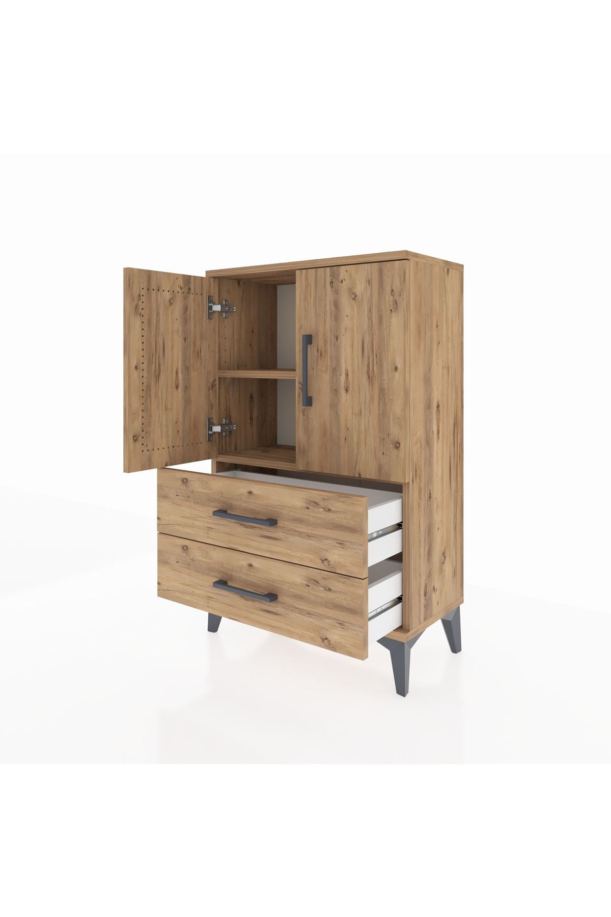 Arges Komodin 2 Raflı 2 Çekmeceli 2 Kapaklı 60x30x96 - S14M032V9A