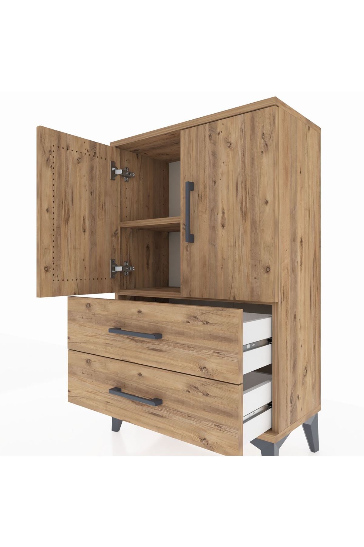 Arges Komodin 2 Raflı 2 Çekmeceli 2 Kapaklı 60x30x96 - S14M032V9A
