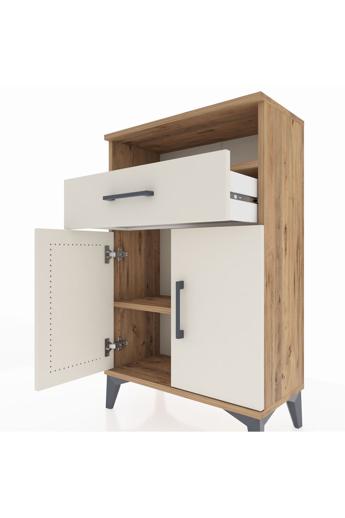 Arges Komodin 2 Raflı Tek Çekmeceli 2 Kapaklı 60x30x96 - S14M035V7A