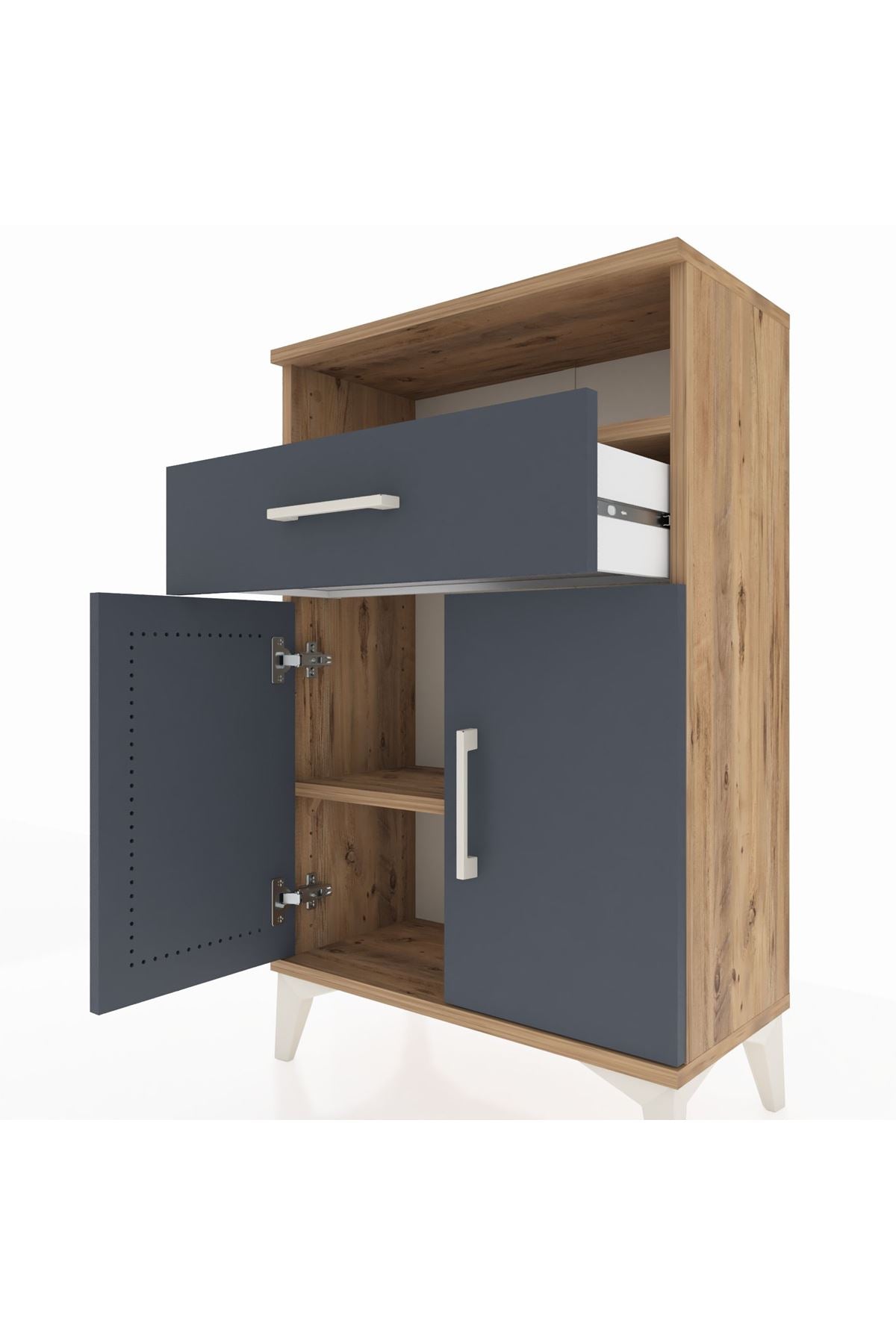 Arges Komodin 2 Raflı Tek Çekmeceli 2 Kapaklı 60x30x96 - S14M035V8A